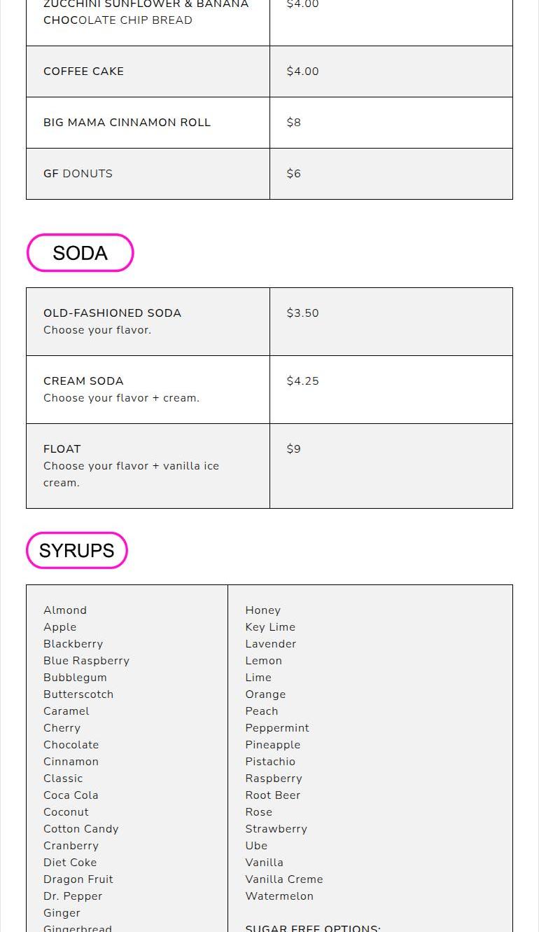 Sylvie Dee's Menu