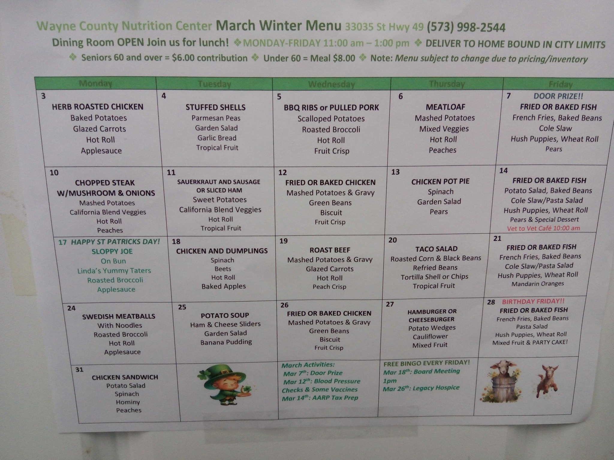 Williamsville. Wayne County Nutrition Center Menu