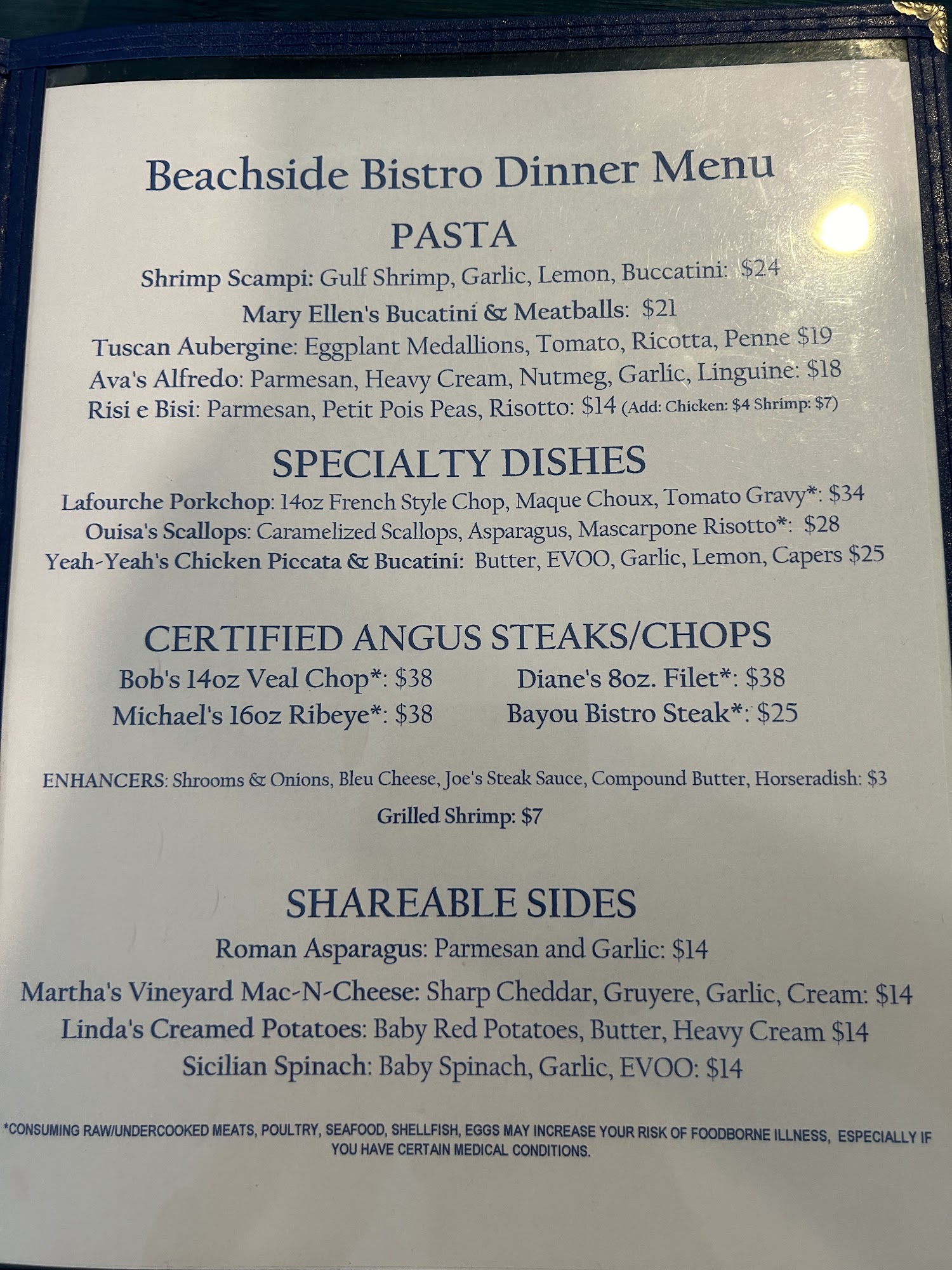 Beachside Bistro Menu