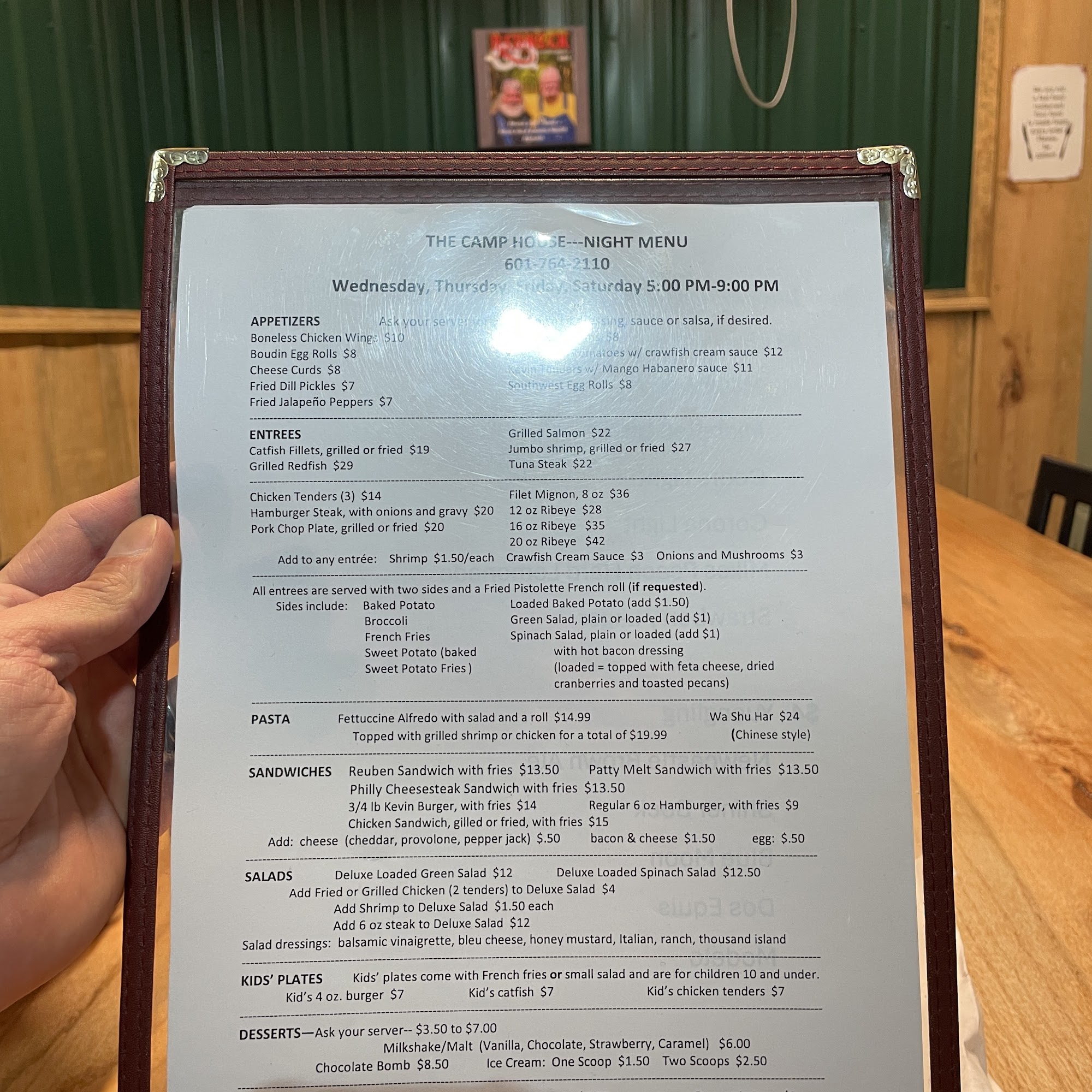 The Camp House Menu
