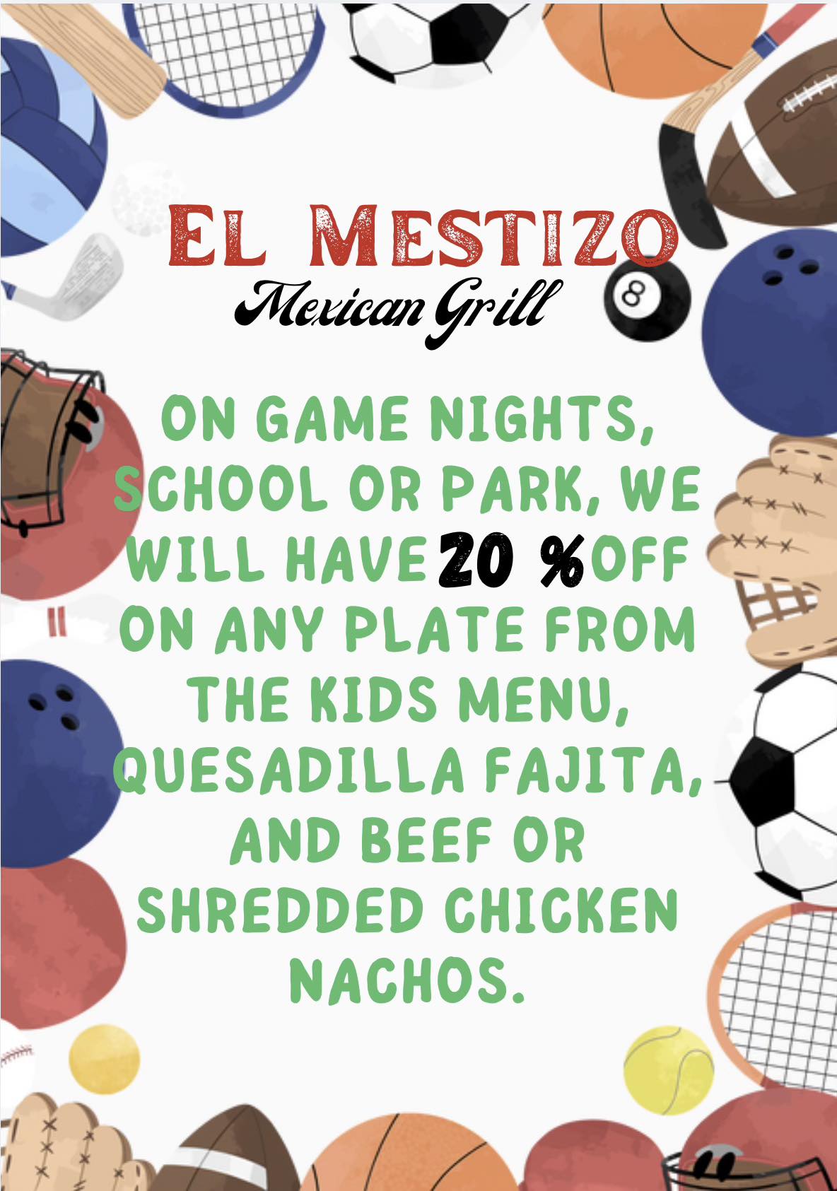El Mestizo Mexican Grill Menu