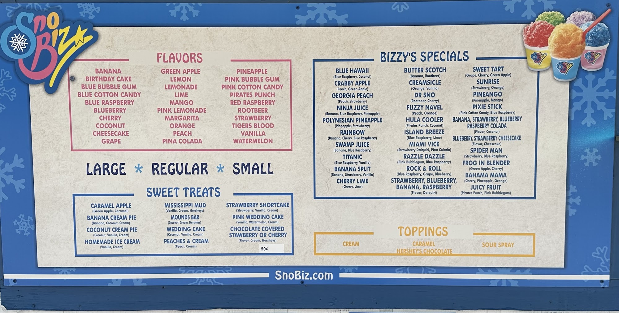 Sno Biz of Carthage Menu