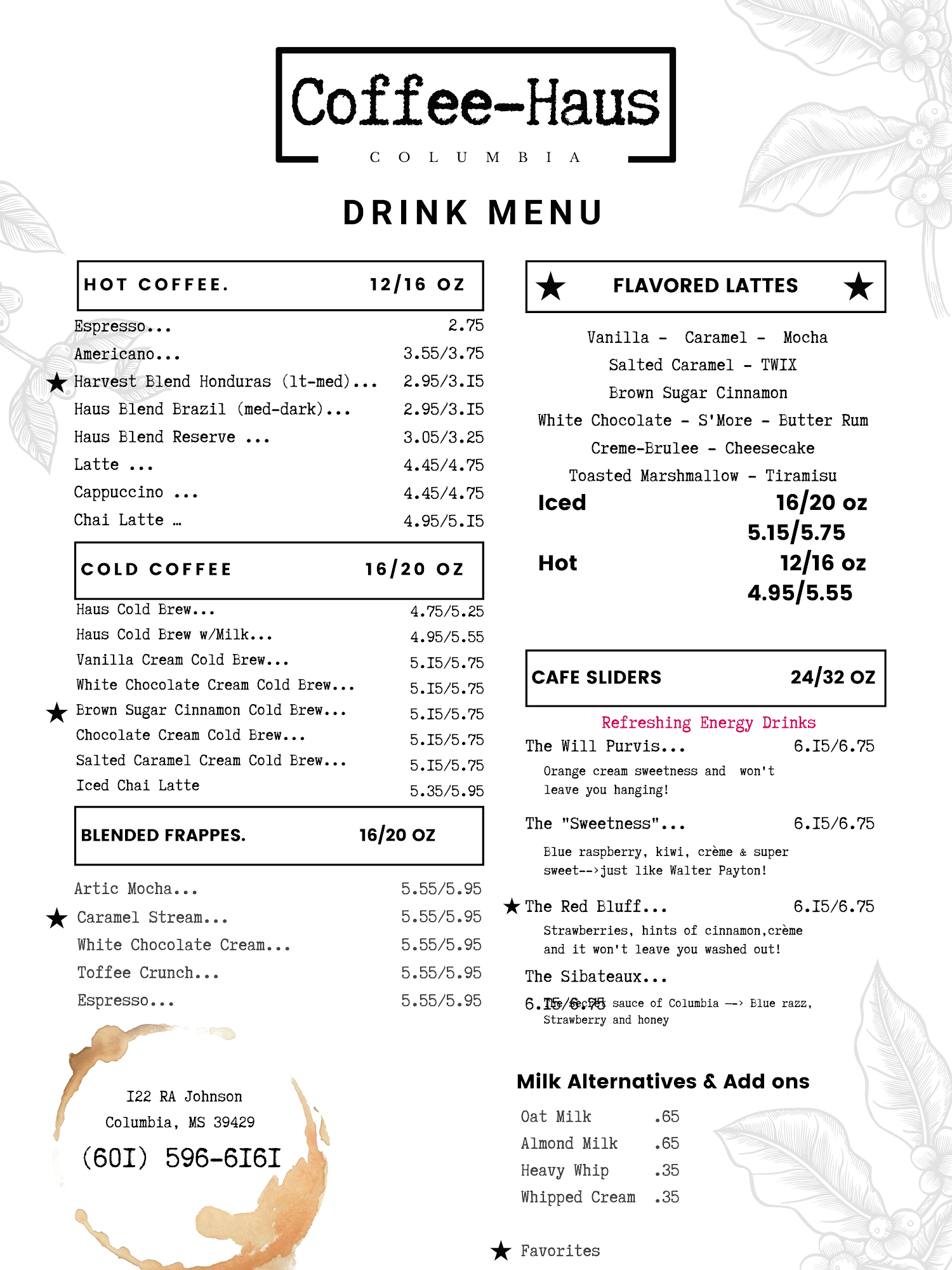 Coffee-Haus Menu