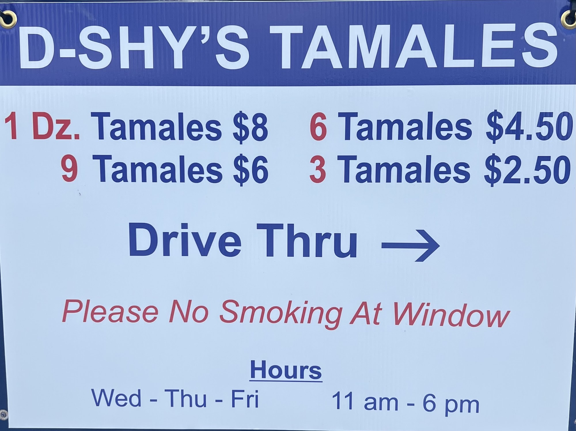 D-Shy's Tamales Menu