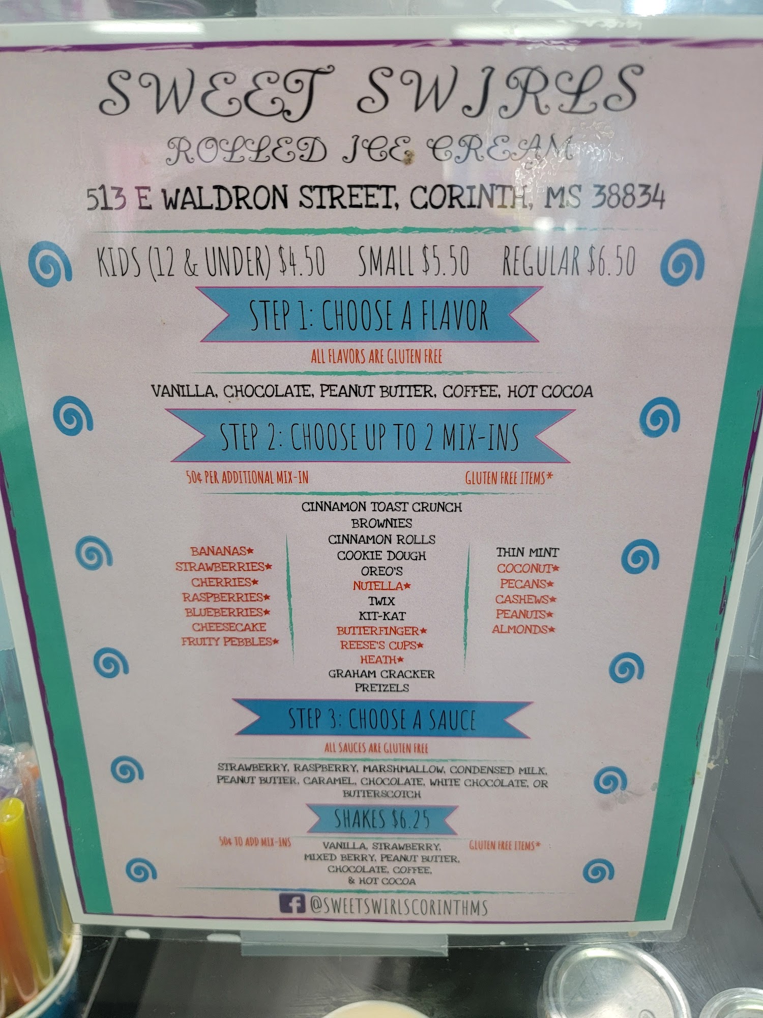 Sweet Swirls Rolled Ice Cream Menu