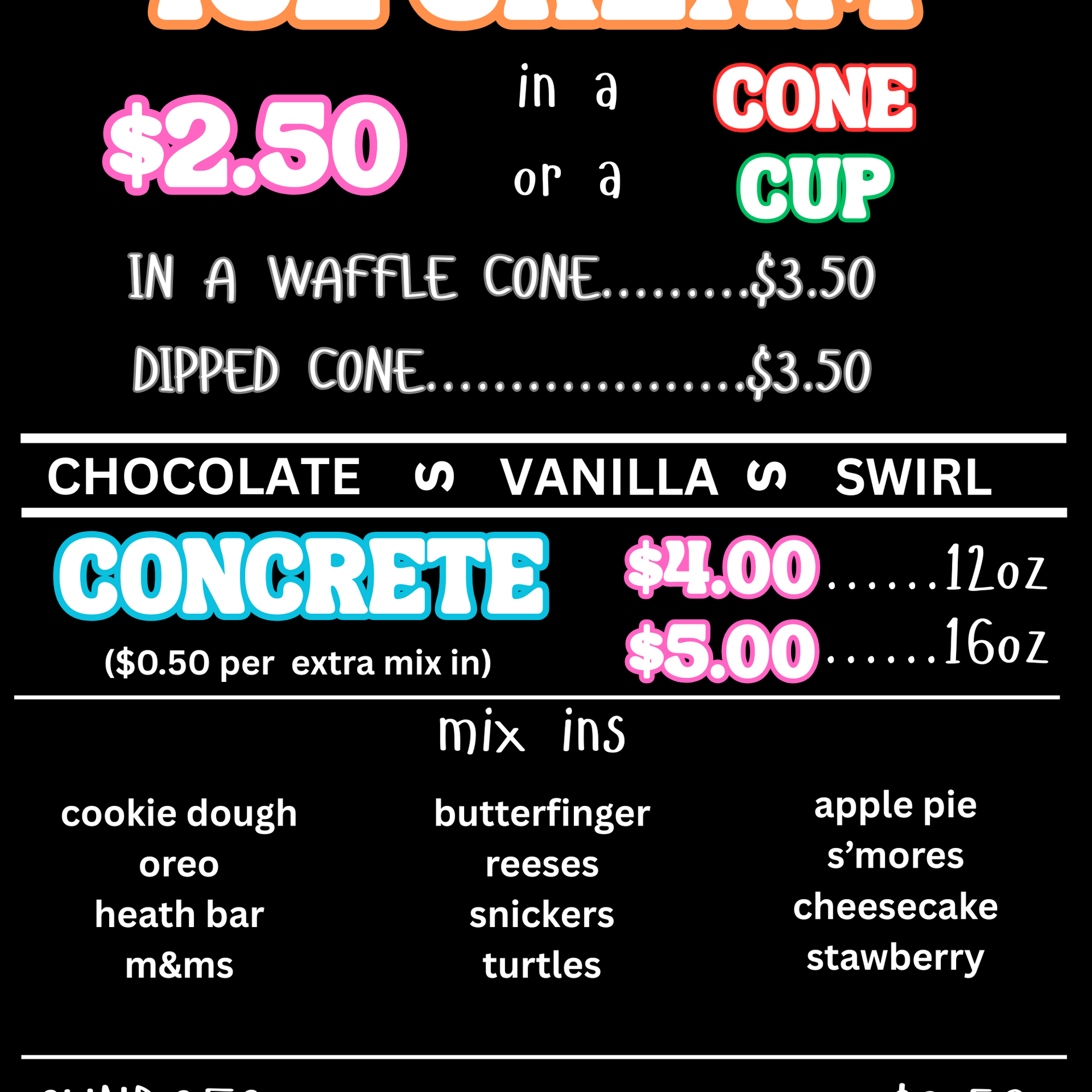 Fulton Snow Co Menu
