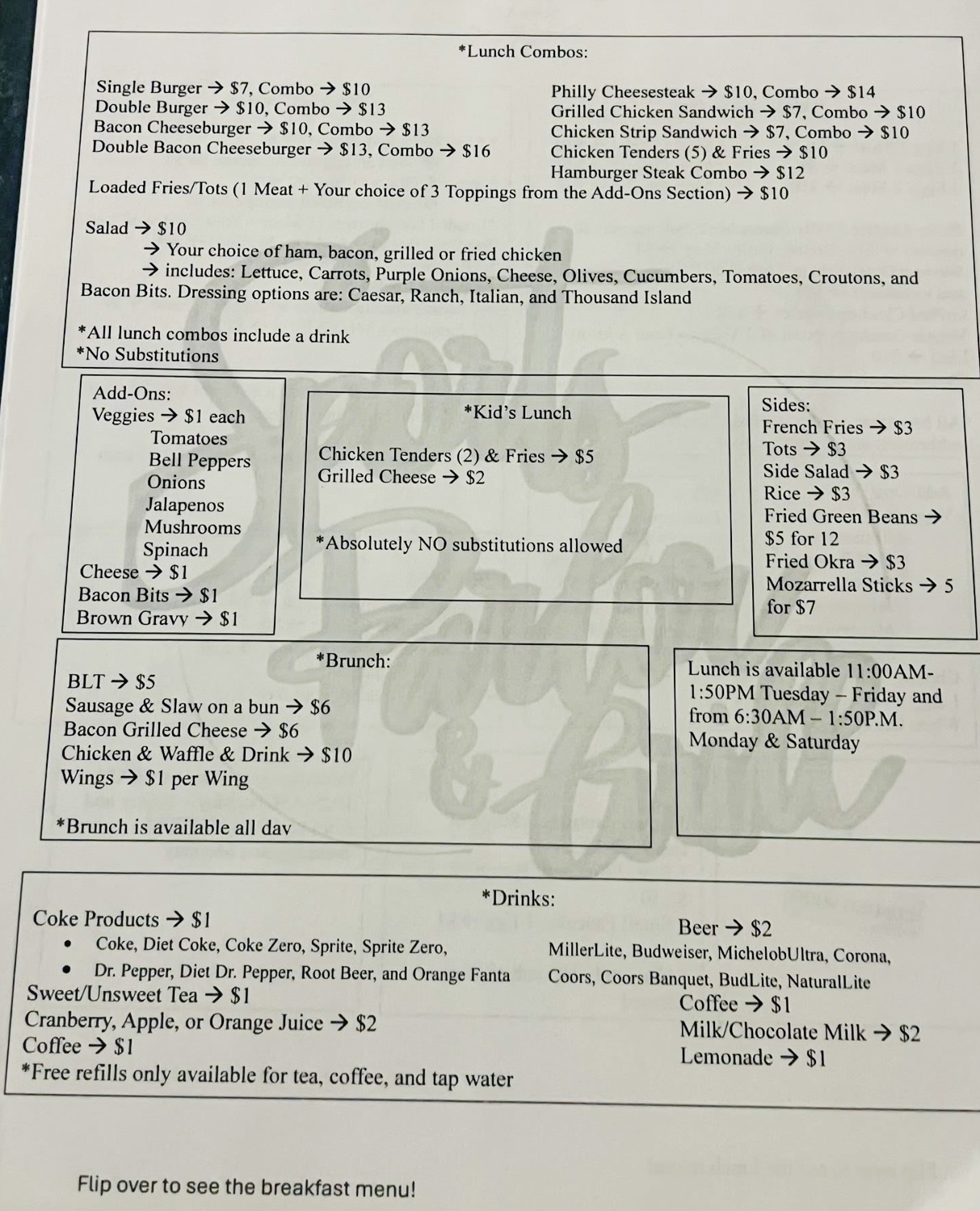 Sports Parlor Menu