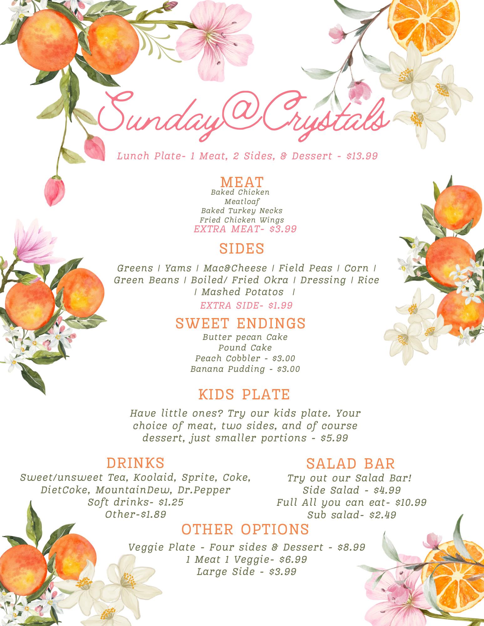 Crystal's Diner Menu