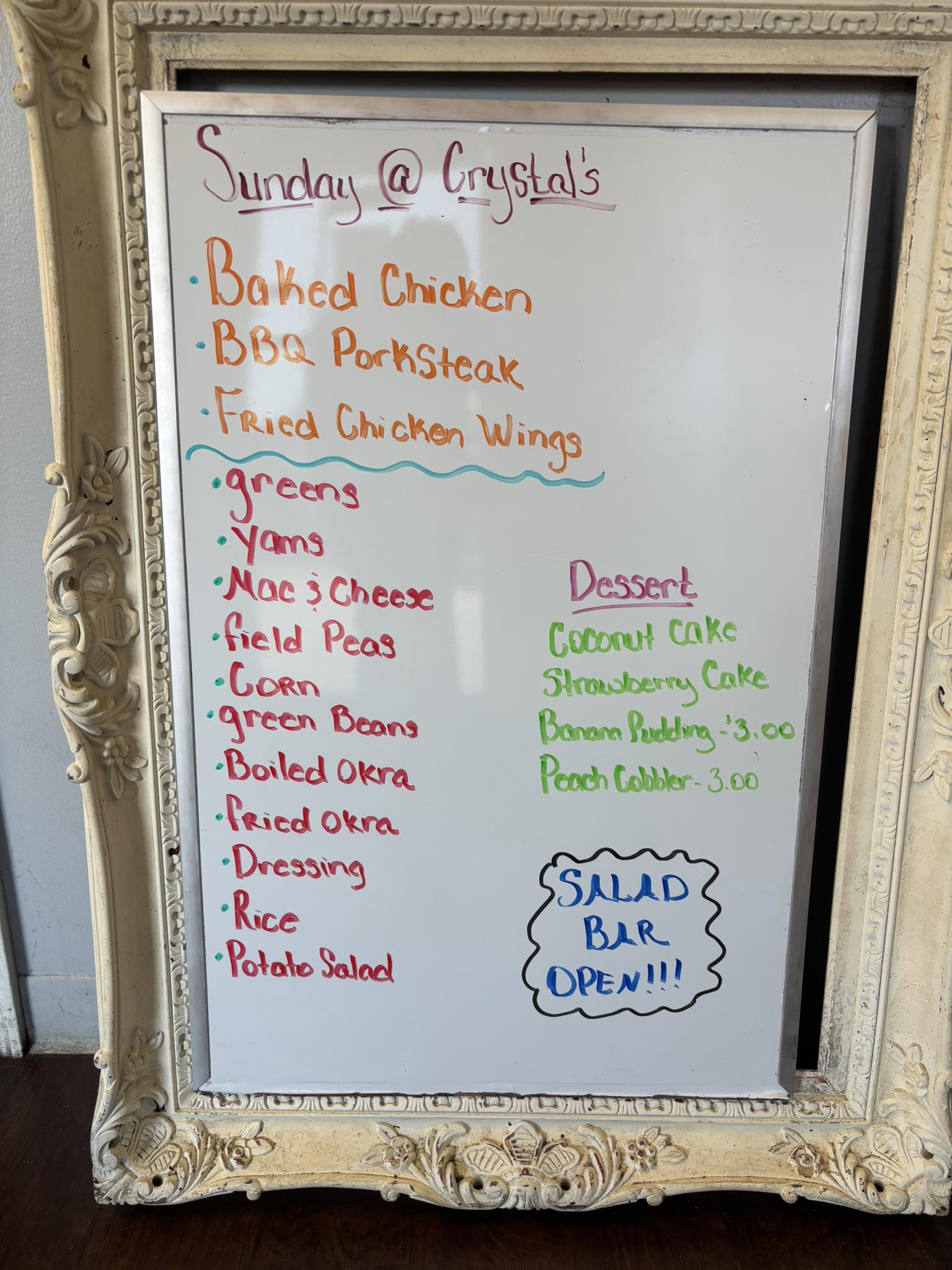 Crystal's Diner Menu