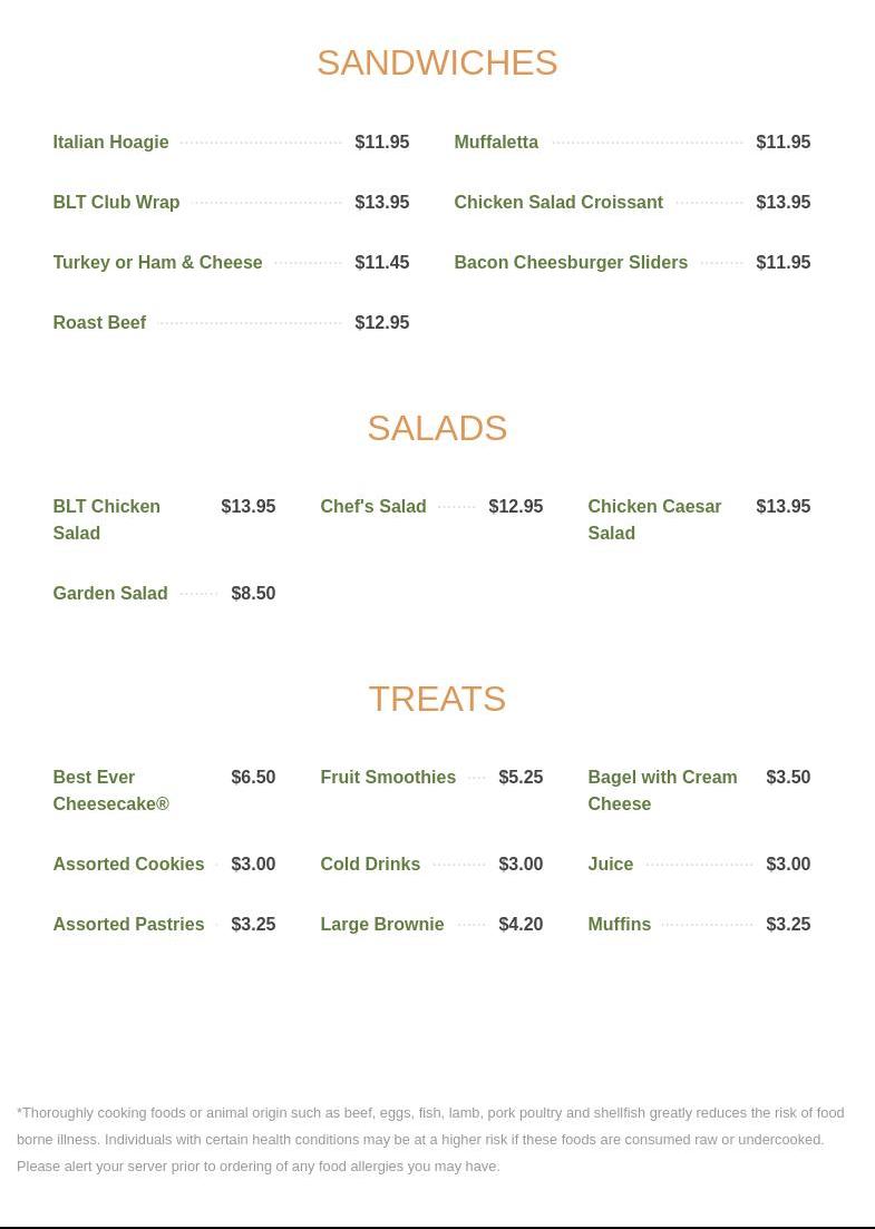 The Coffee Shop Menu