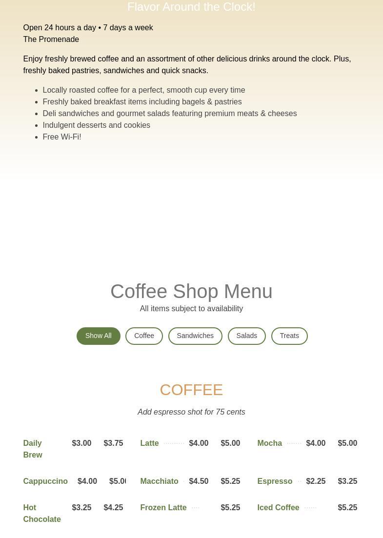 The Coffee Shop Menu