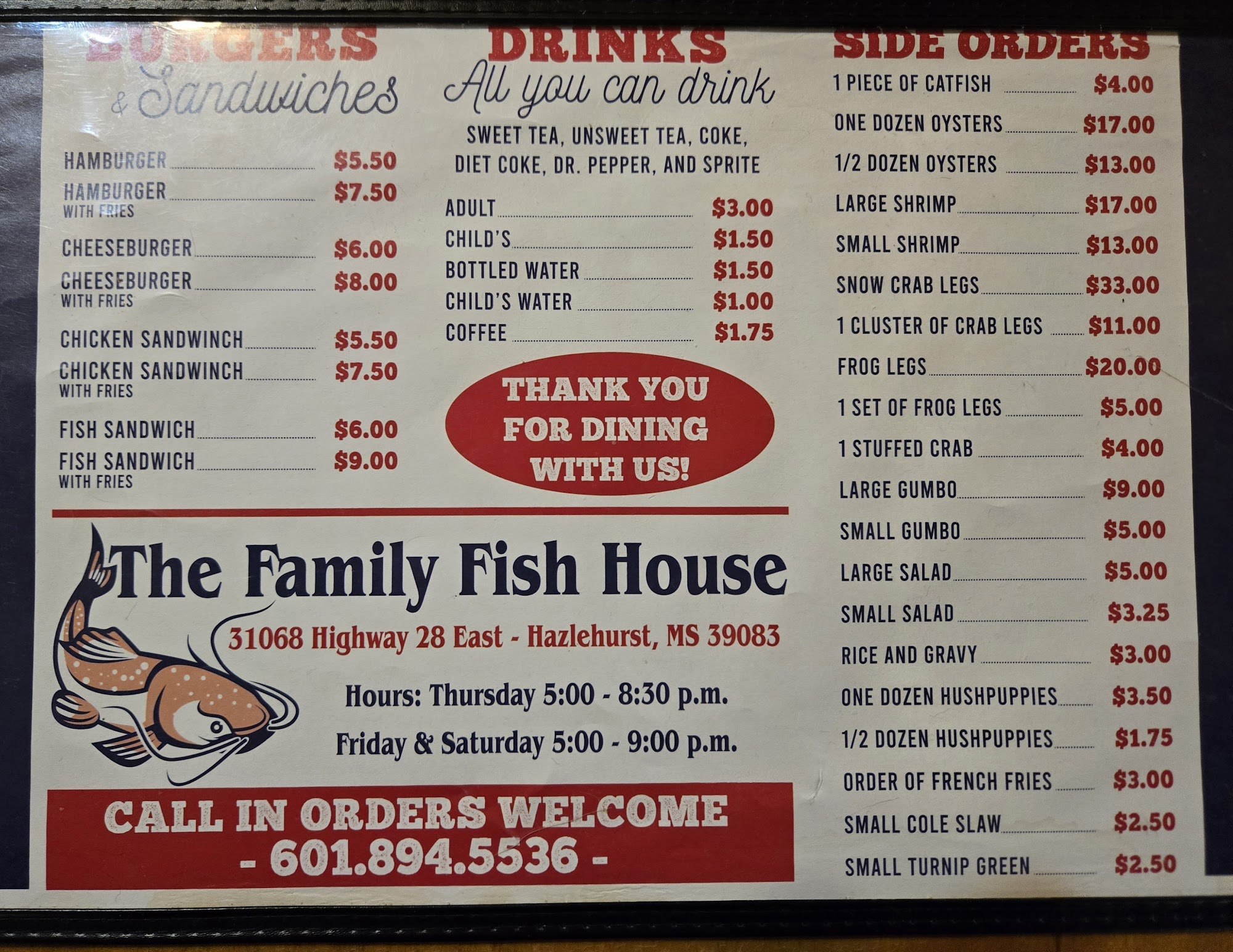 Family Fish House Menu