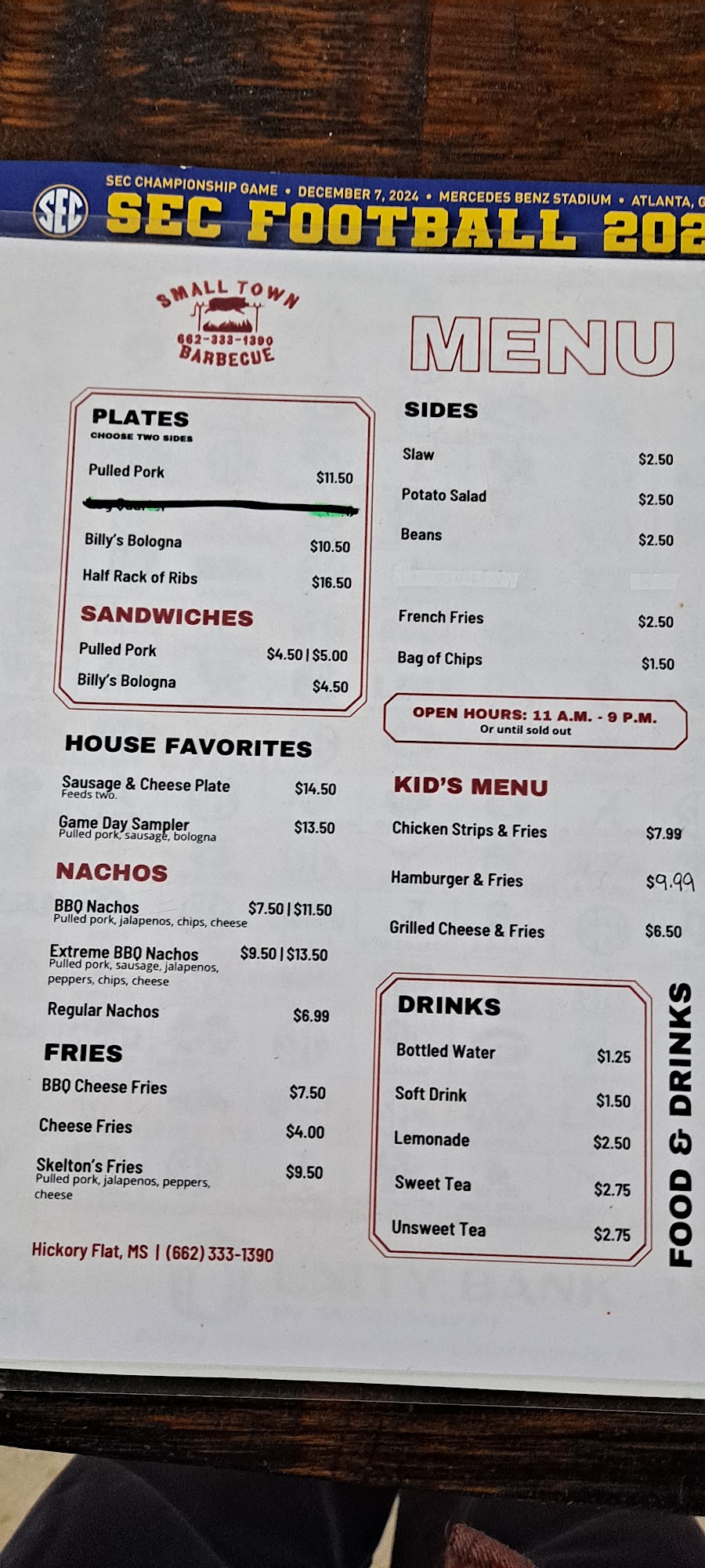 Small Town Barbecue Menu