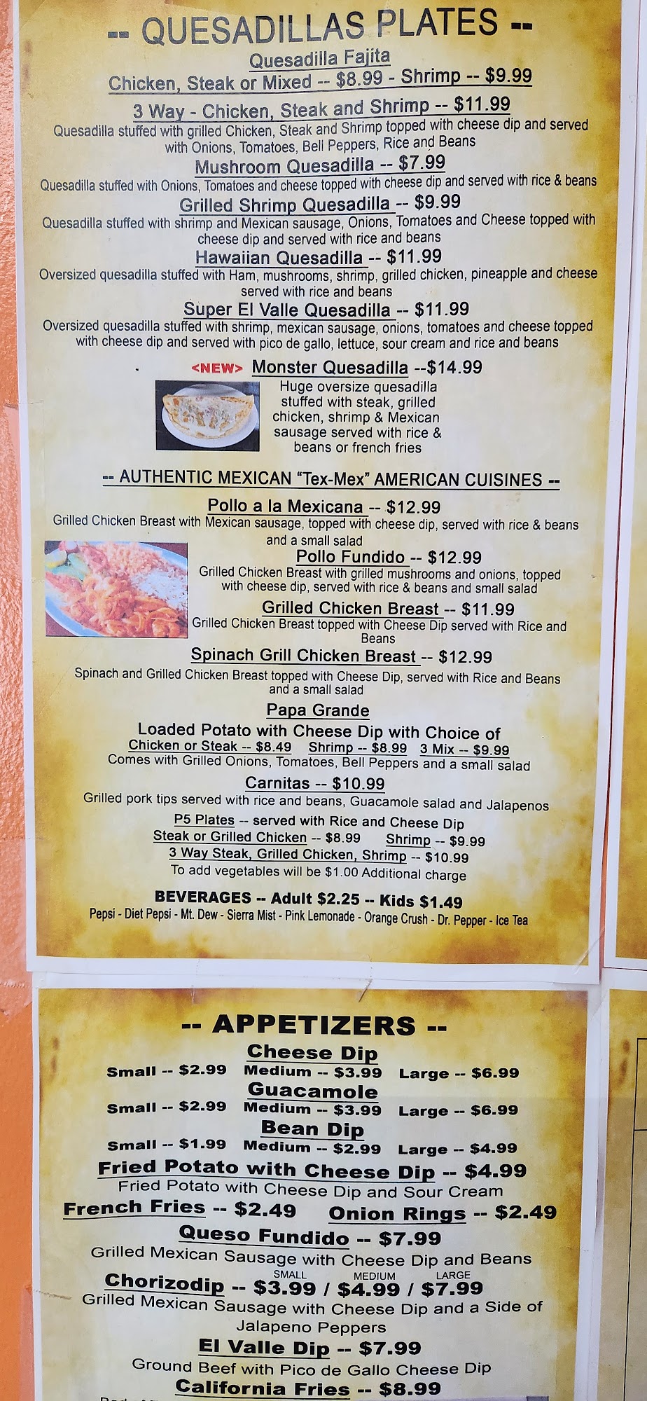 El Valle Mexican Restaurante Menu