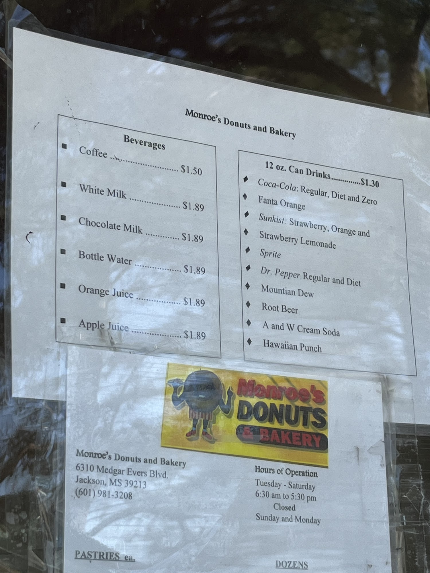 Monroe's Donuts & Bakery Menu