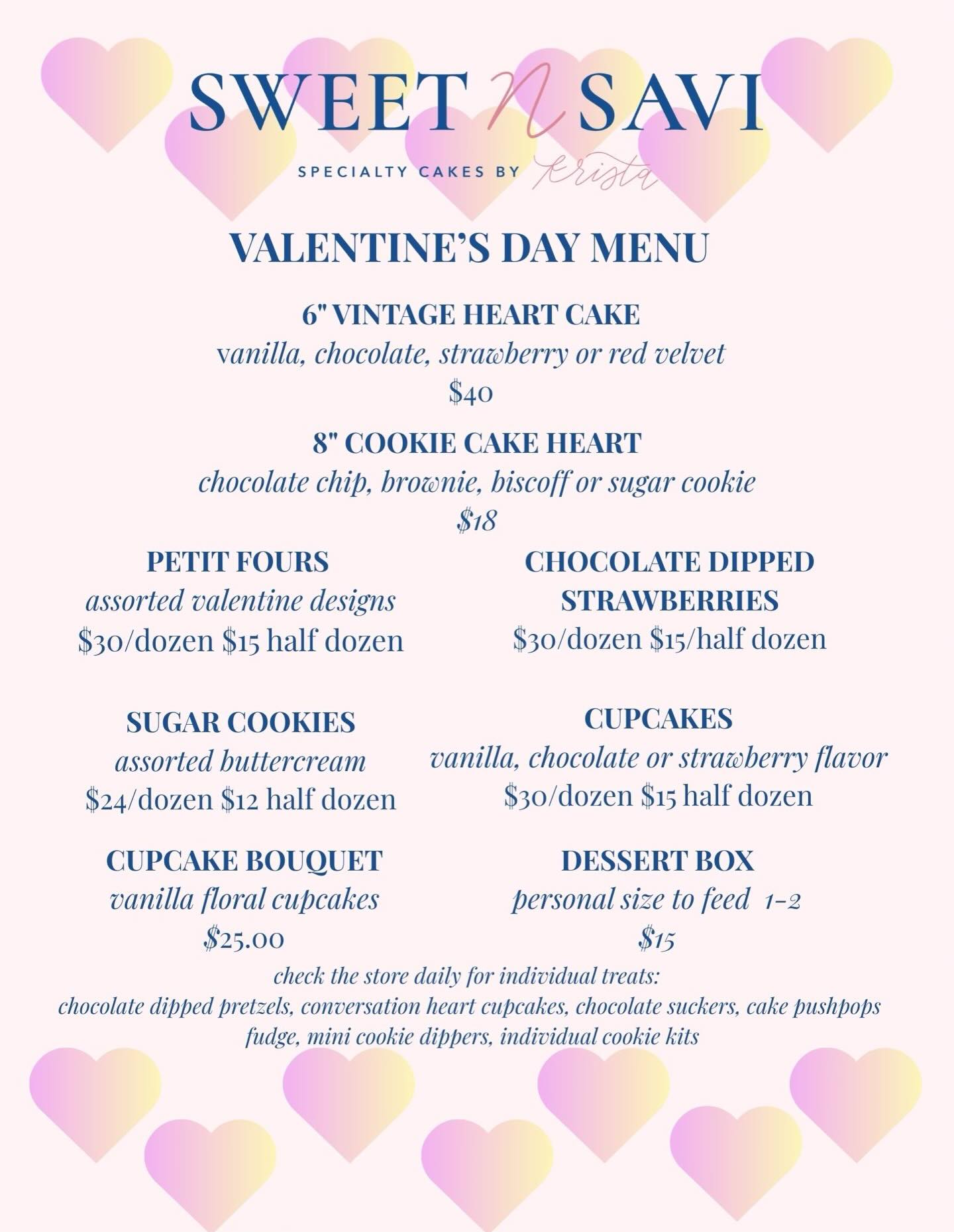 Sweet N Savi Cakes Menu