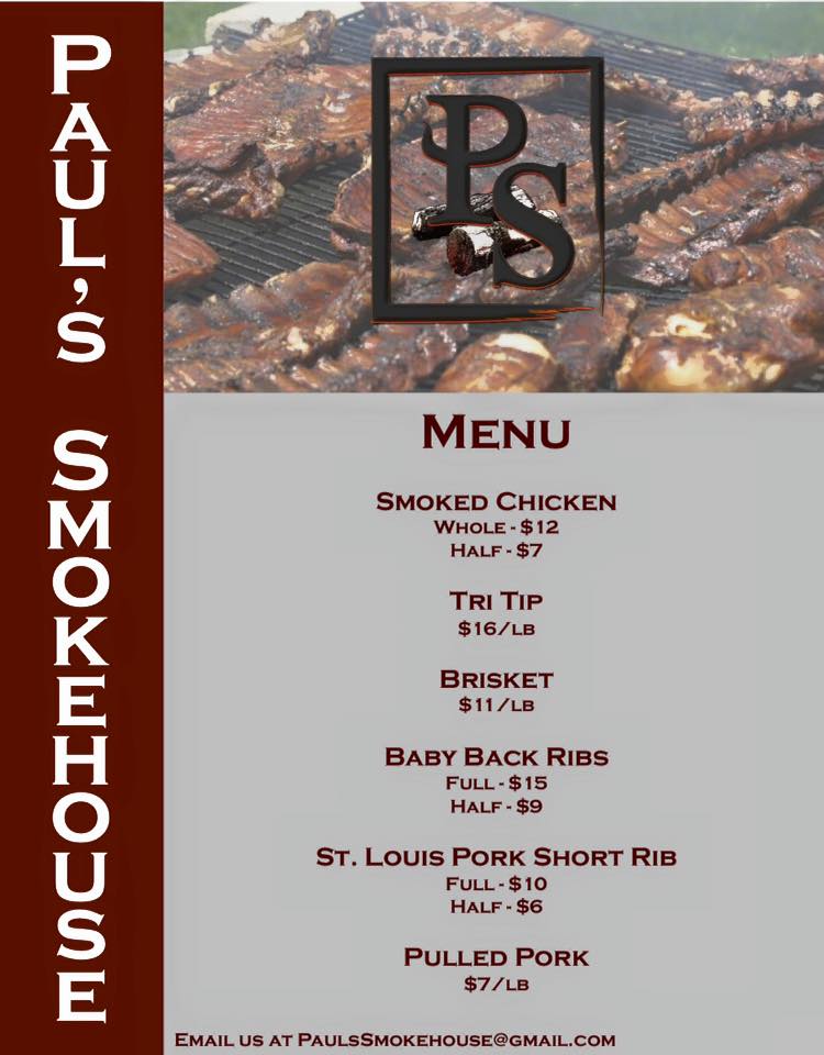 Paul Pride's Smokehouse Menu