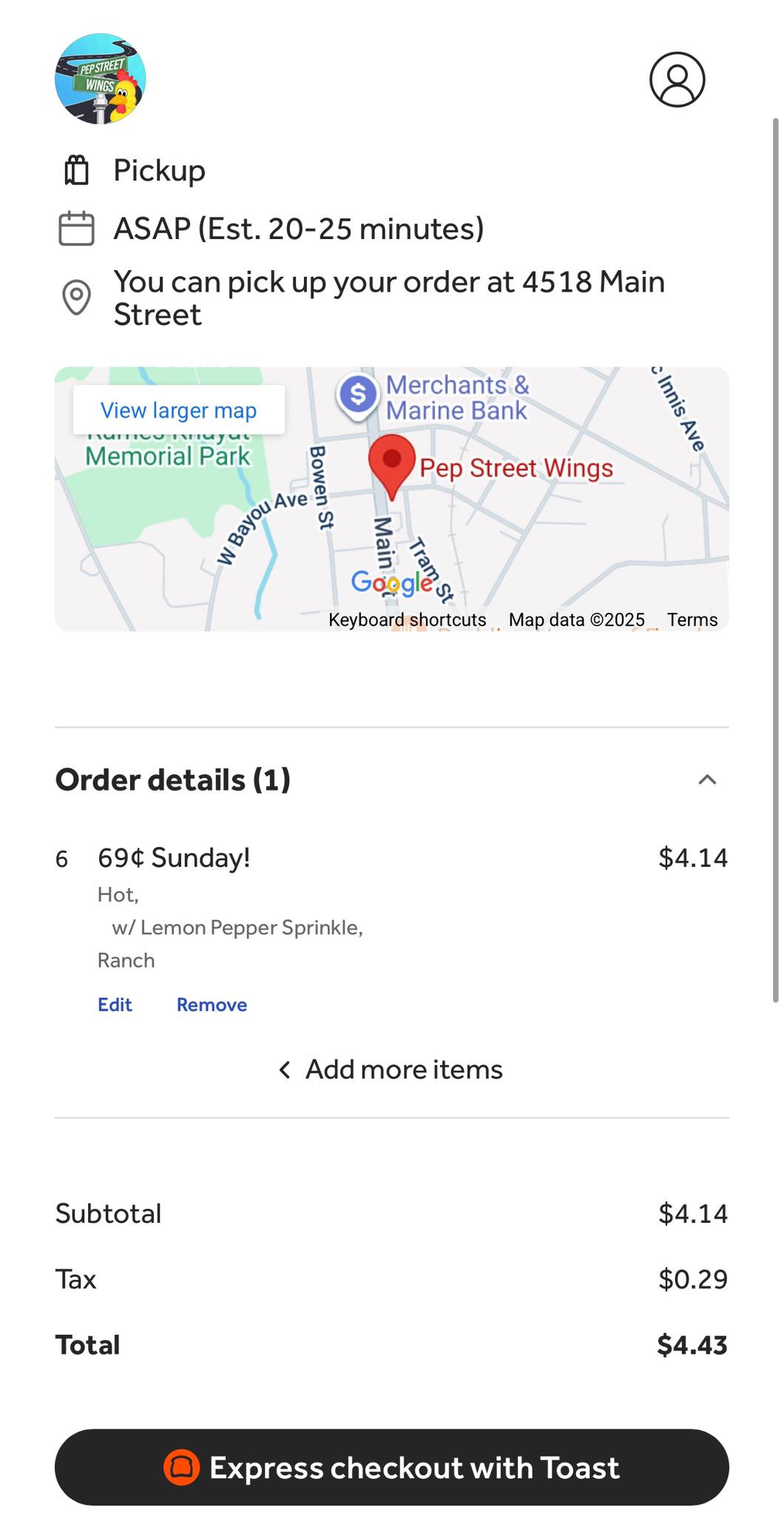 Pep Street Wings Menu