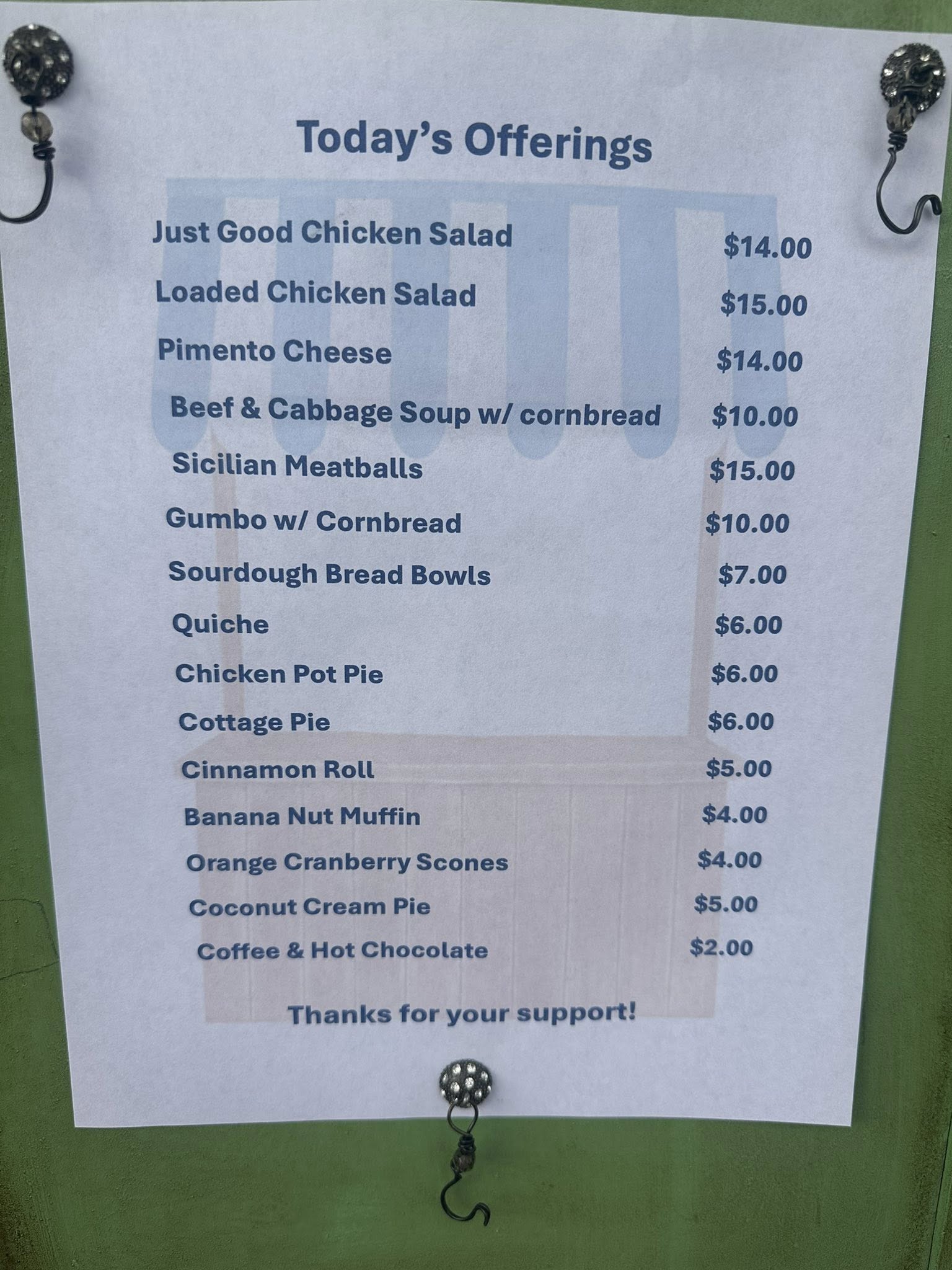 Janel's Flowers + Buttercup Bakery Menu