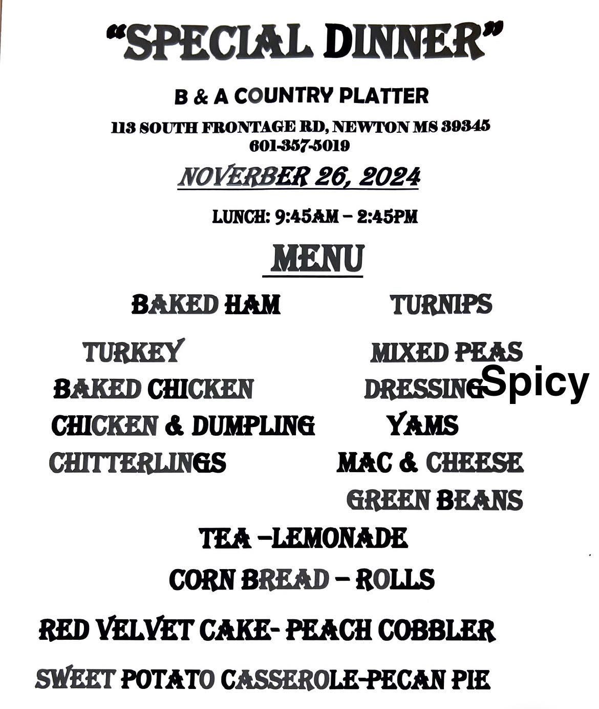 T-Bones Too Dine-In Carry-Out Menu