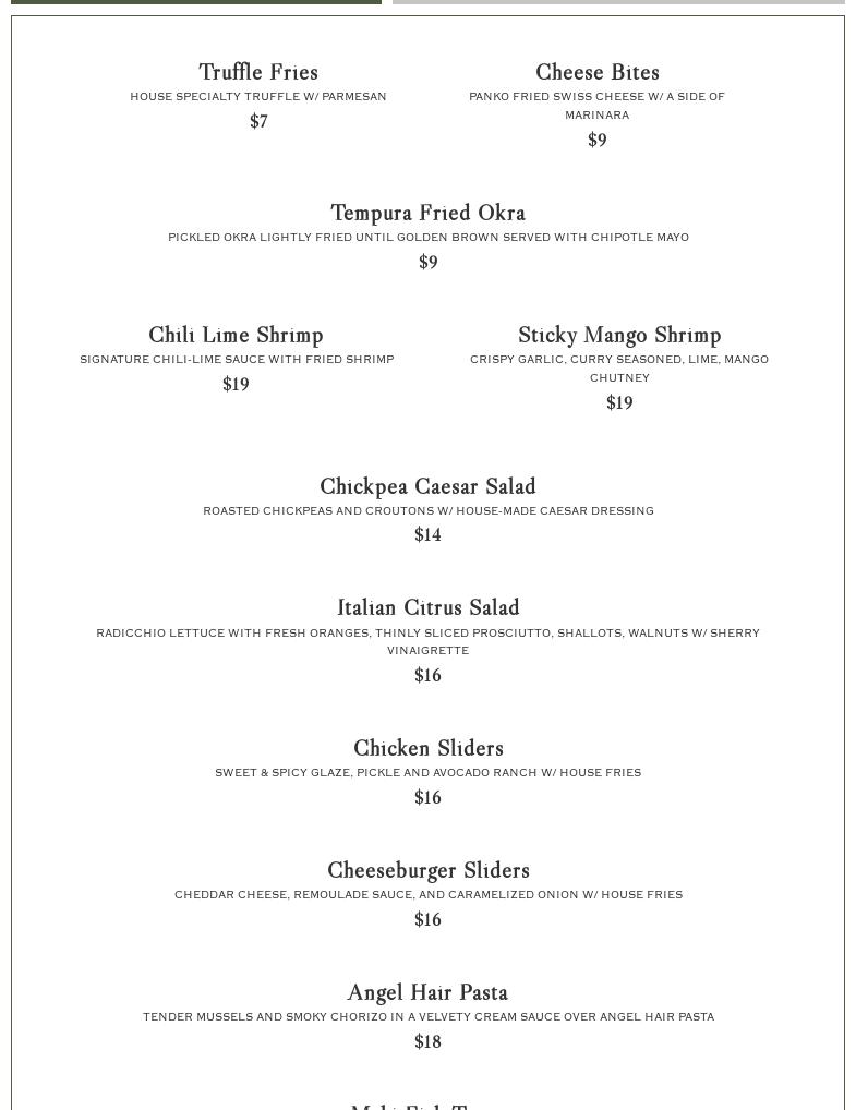 The Old Henry Menu