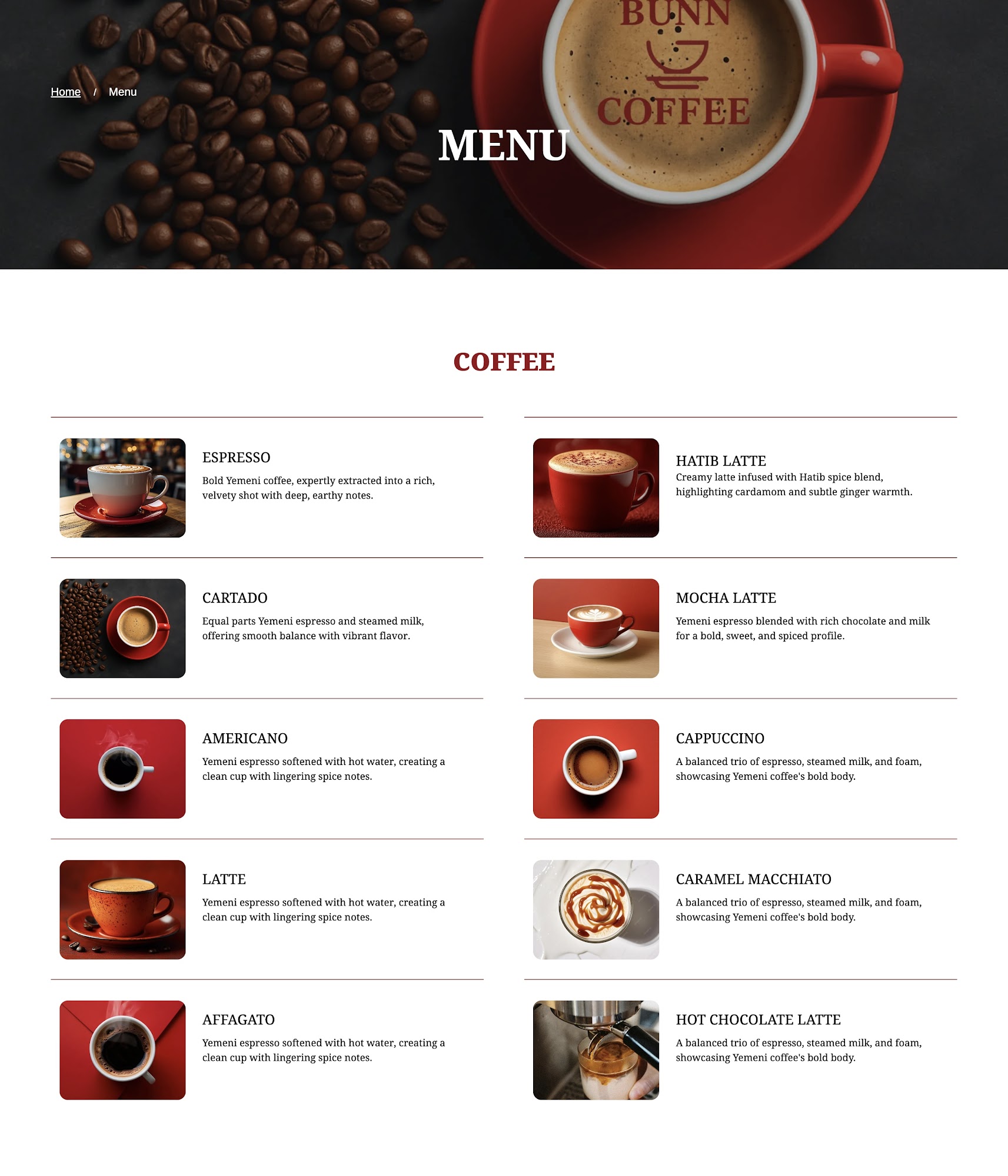 Bunn Coffee Inc. Menu