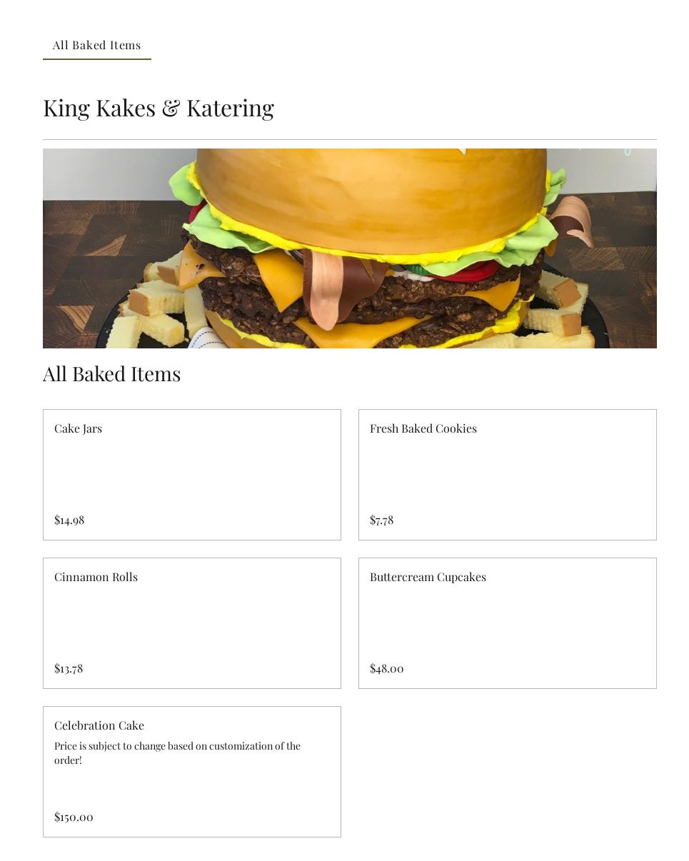 King Kakes & Katering, LLC Menu