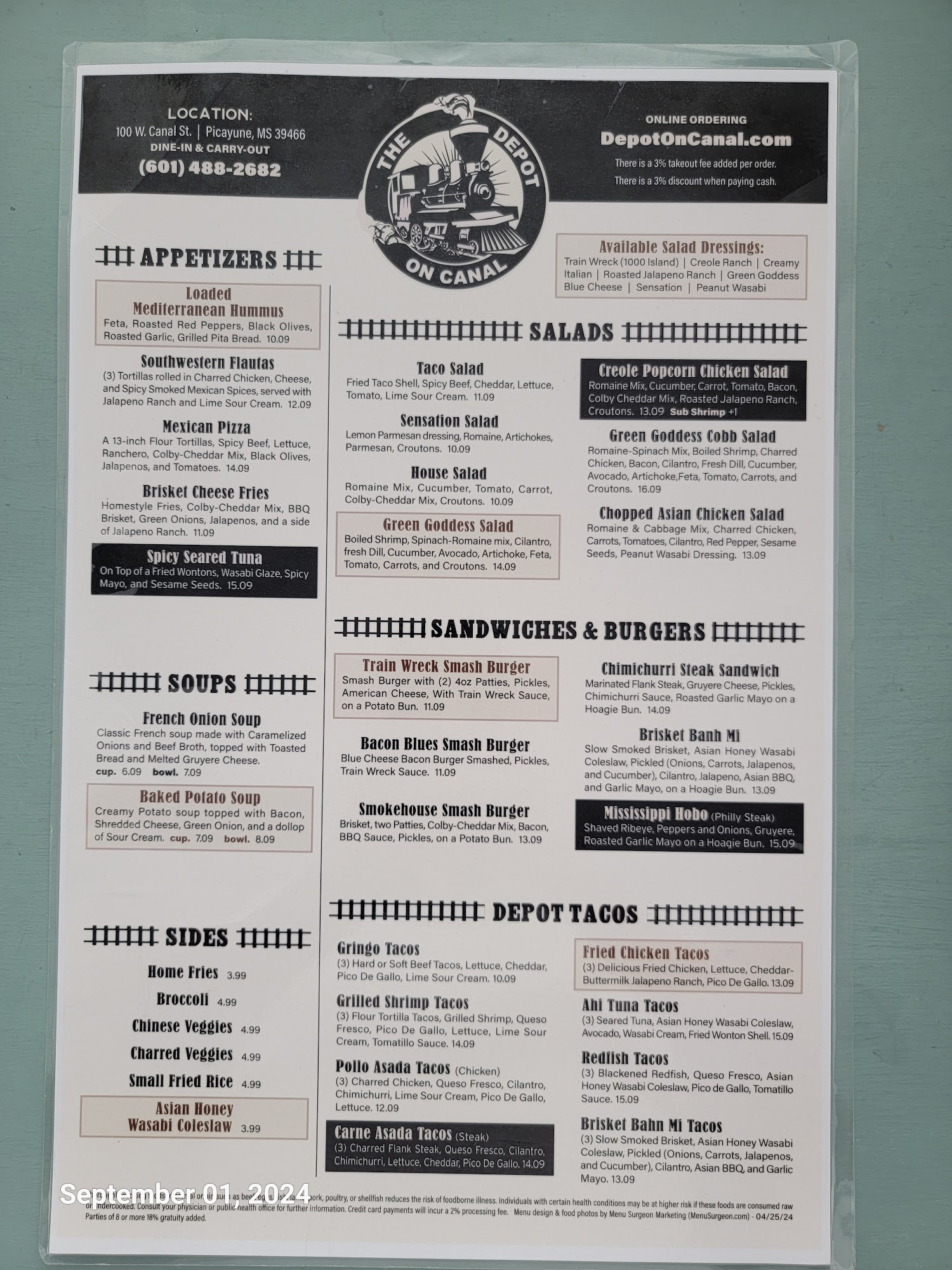 The Depot on Canal Menu