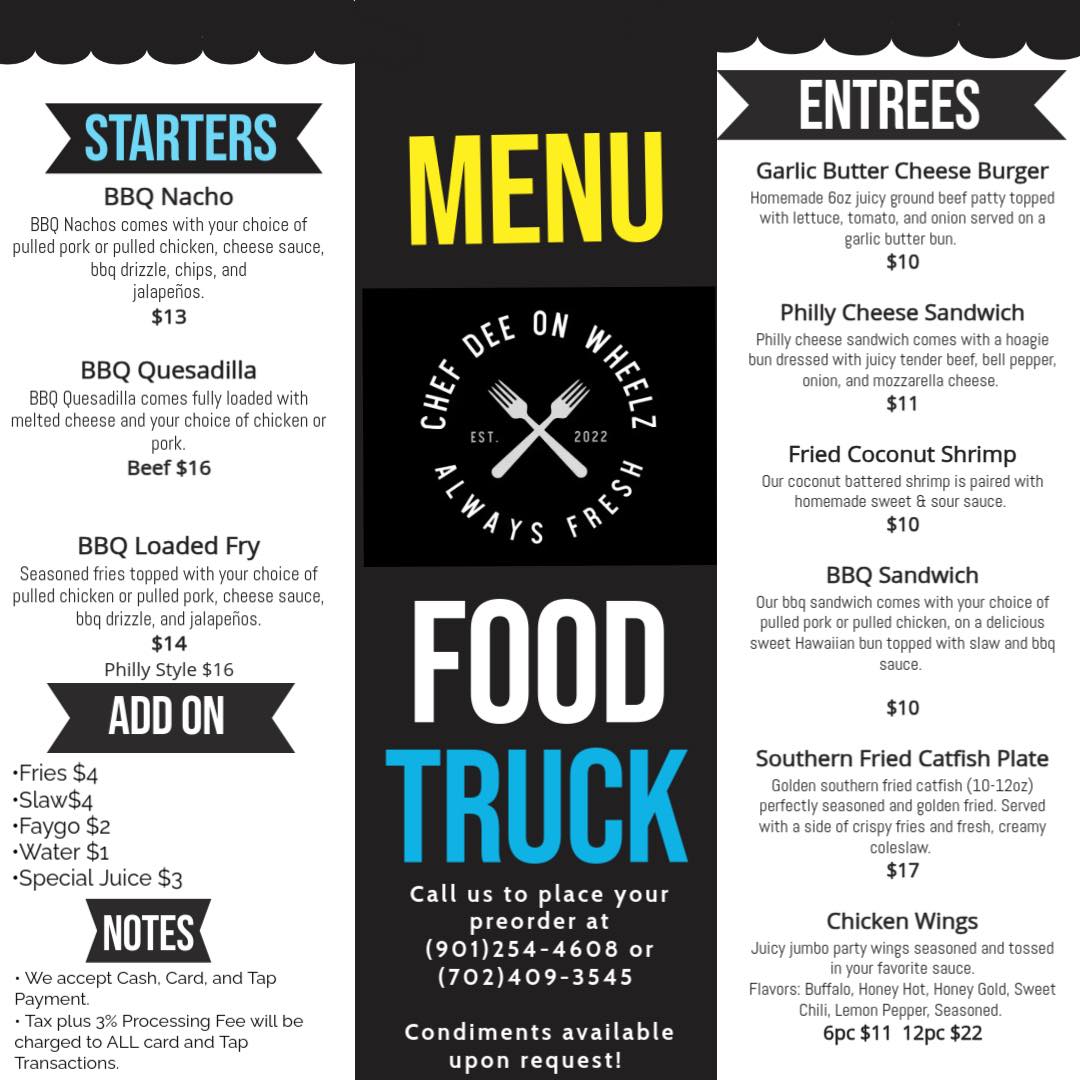 Chef Dee On Wheelz: The Neighborhood Food Truck Menu