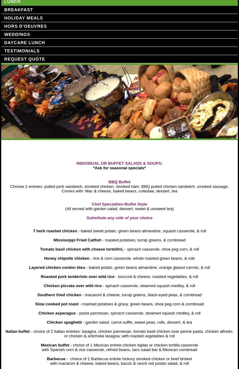 Your Personal Chef, Inc. Menu