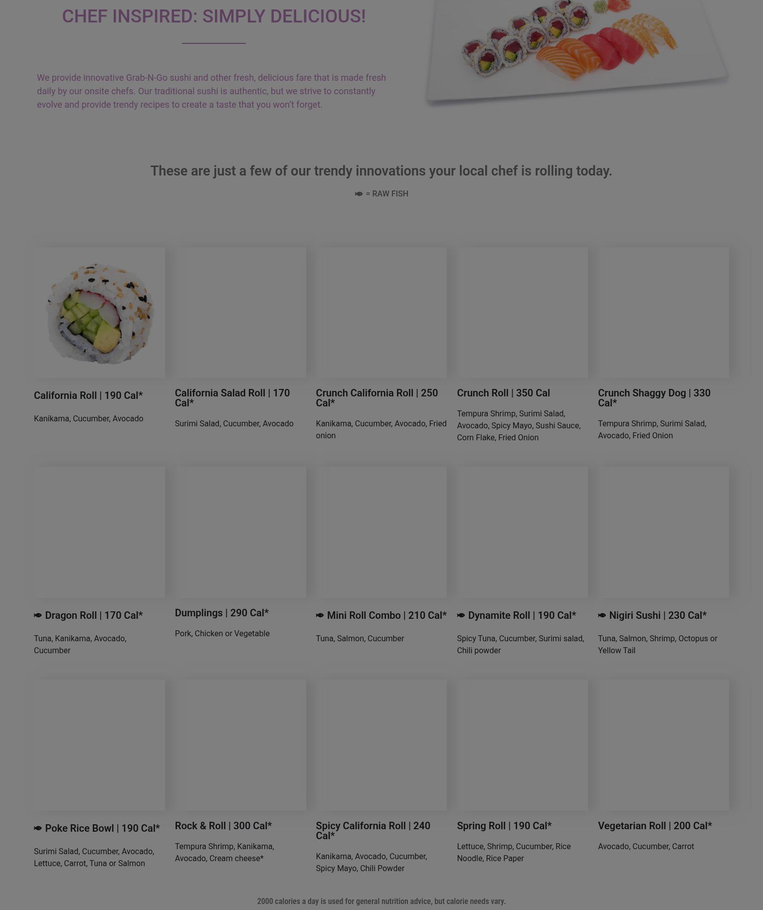 SNOWFOX Sushi Menu