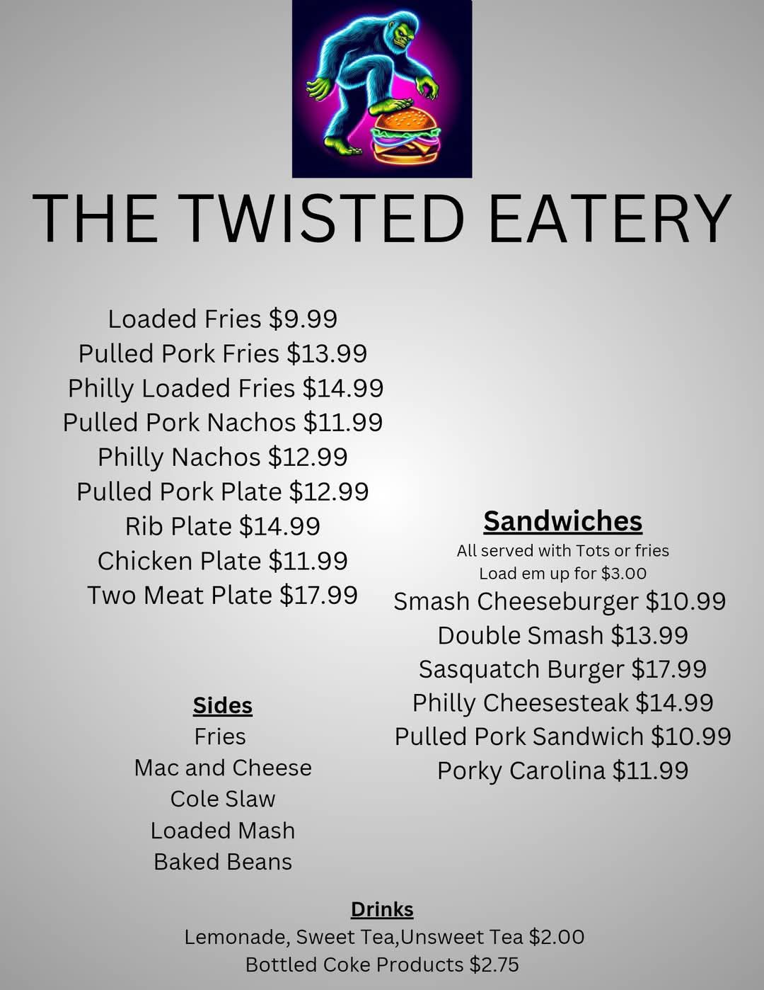 THE TWISTED EATERY LLC Menu
