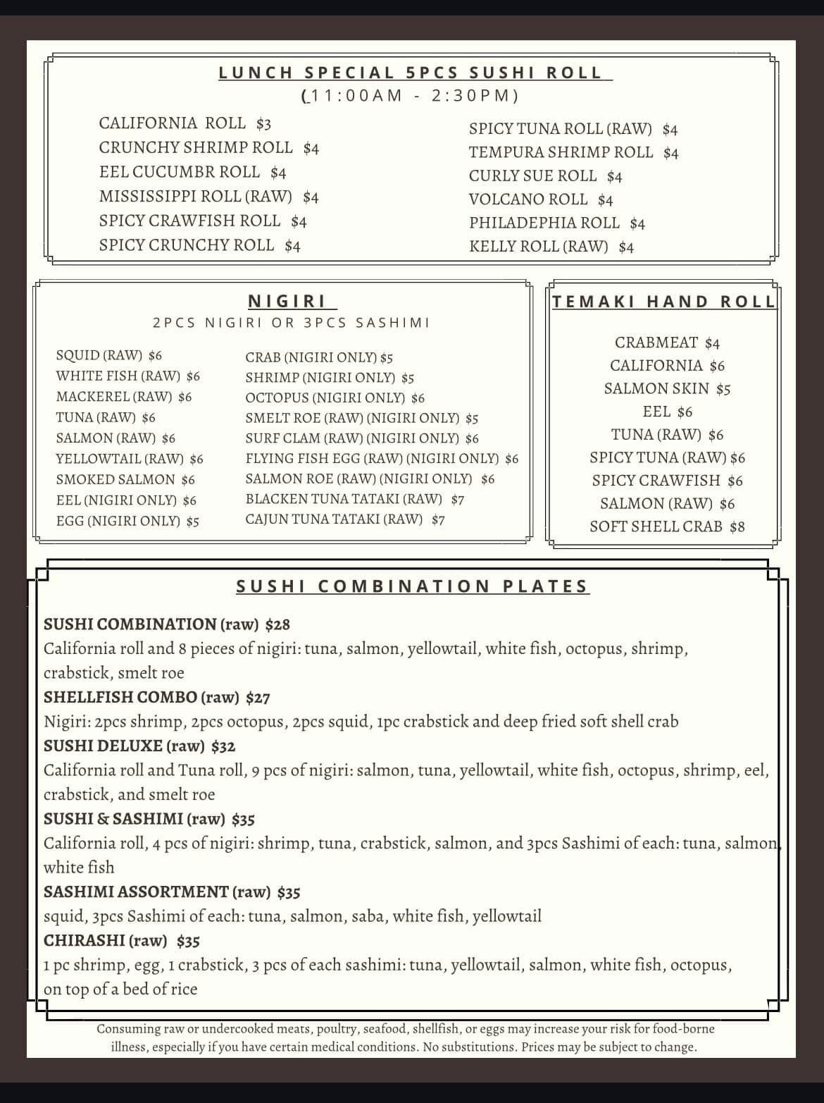 Kyoto Menu