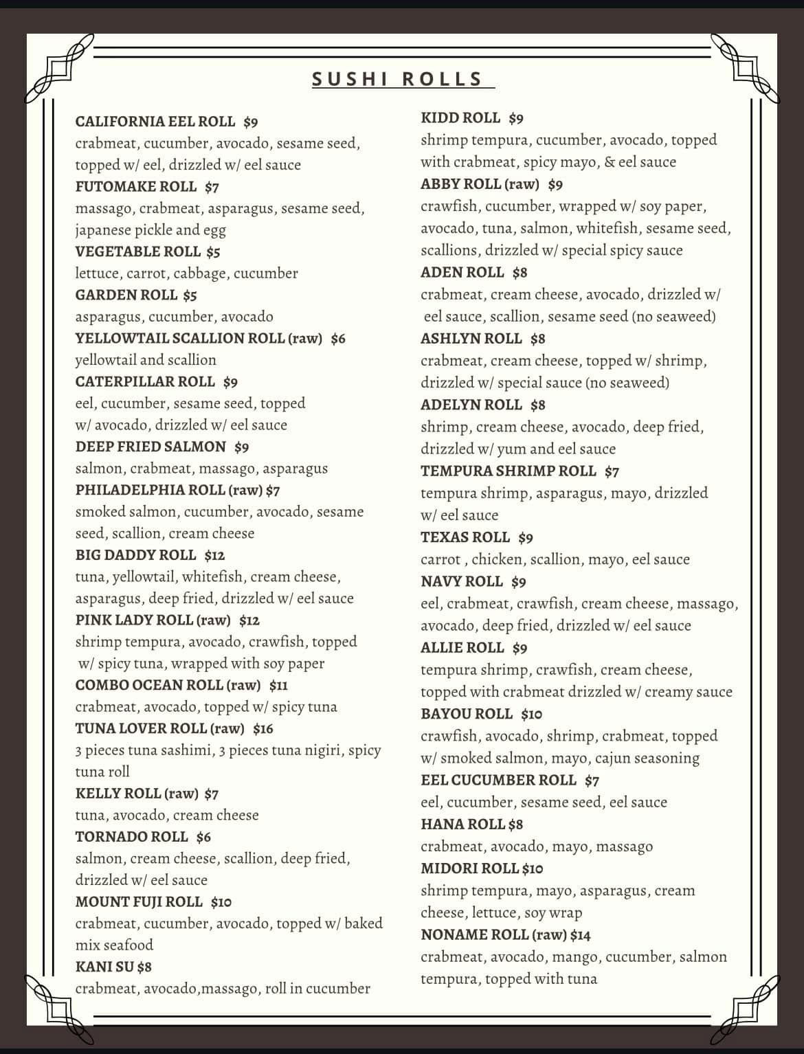 Kyoto Menu