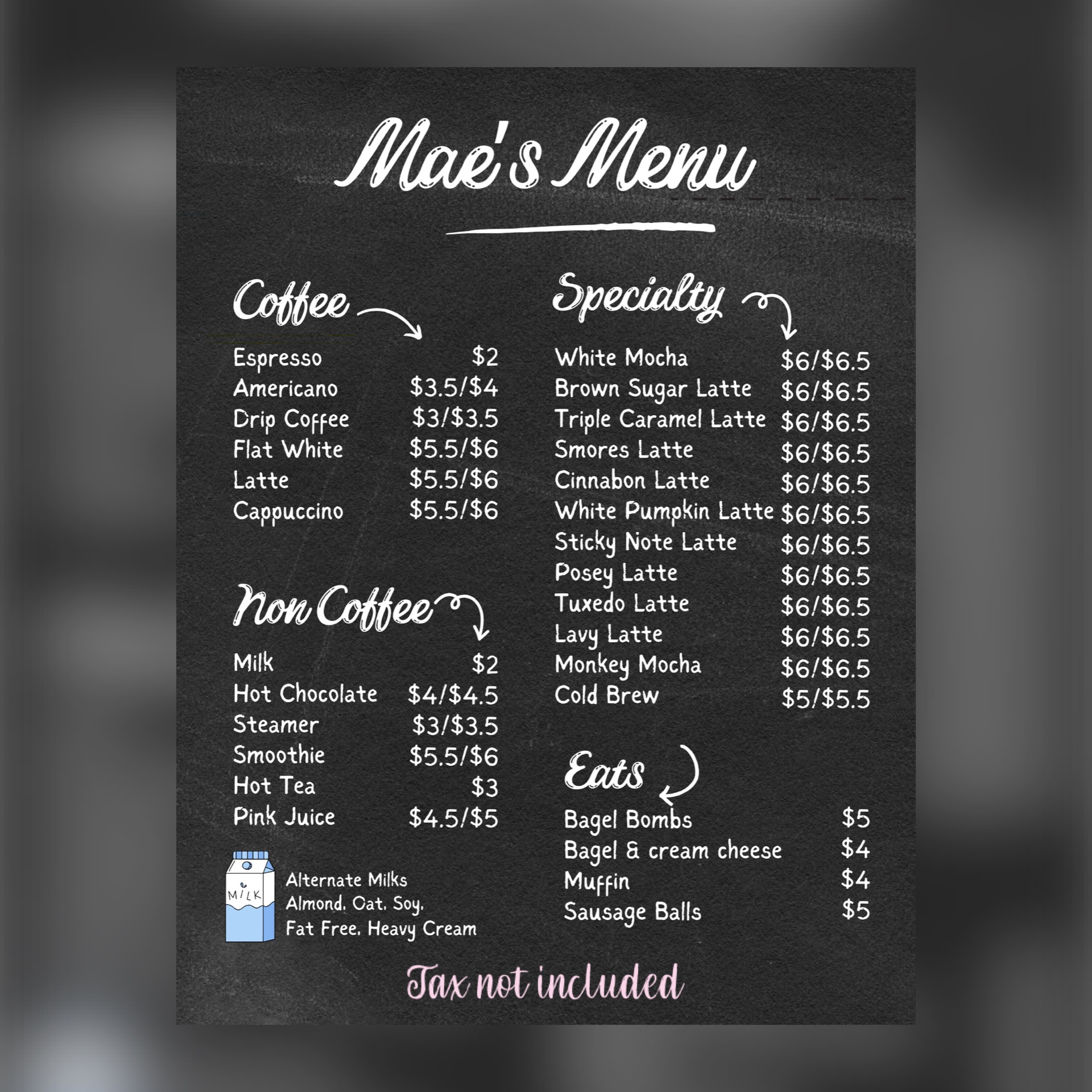 Mae’s To-Go Cup Menu