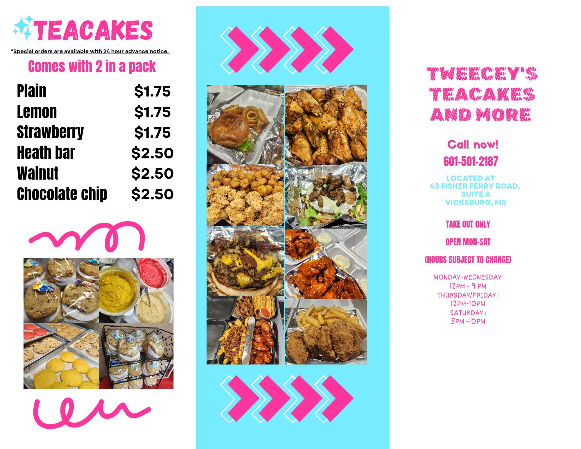 Tweecey's Teacakes And More LLC Menu