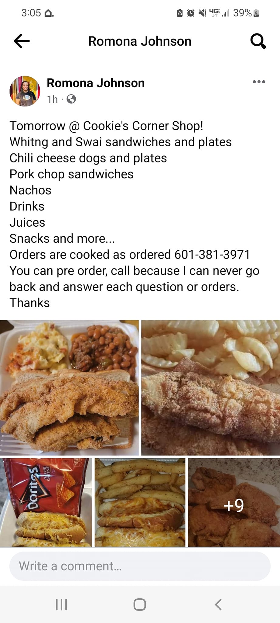 Cookie's Corner Shop Menu