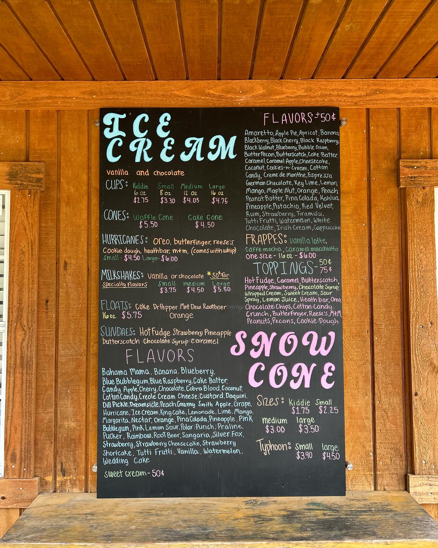 Park Place Ice Cream Menu
