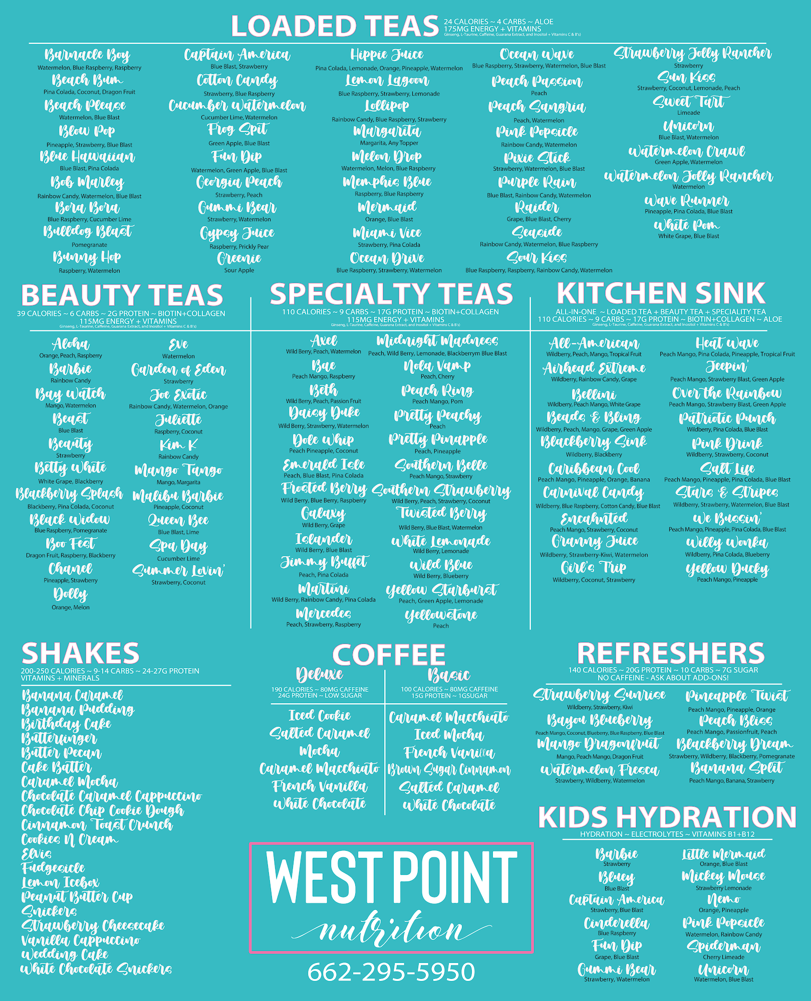 West Point Nutrition Menu