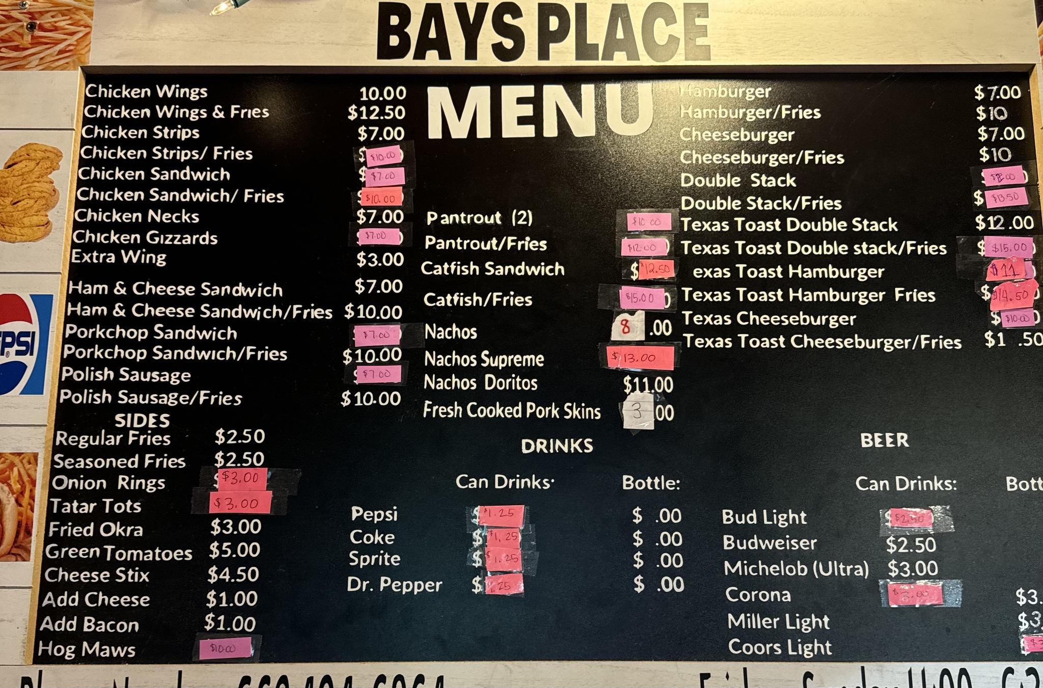 Bay's Place Menu