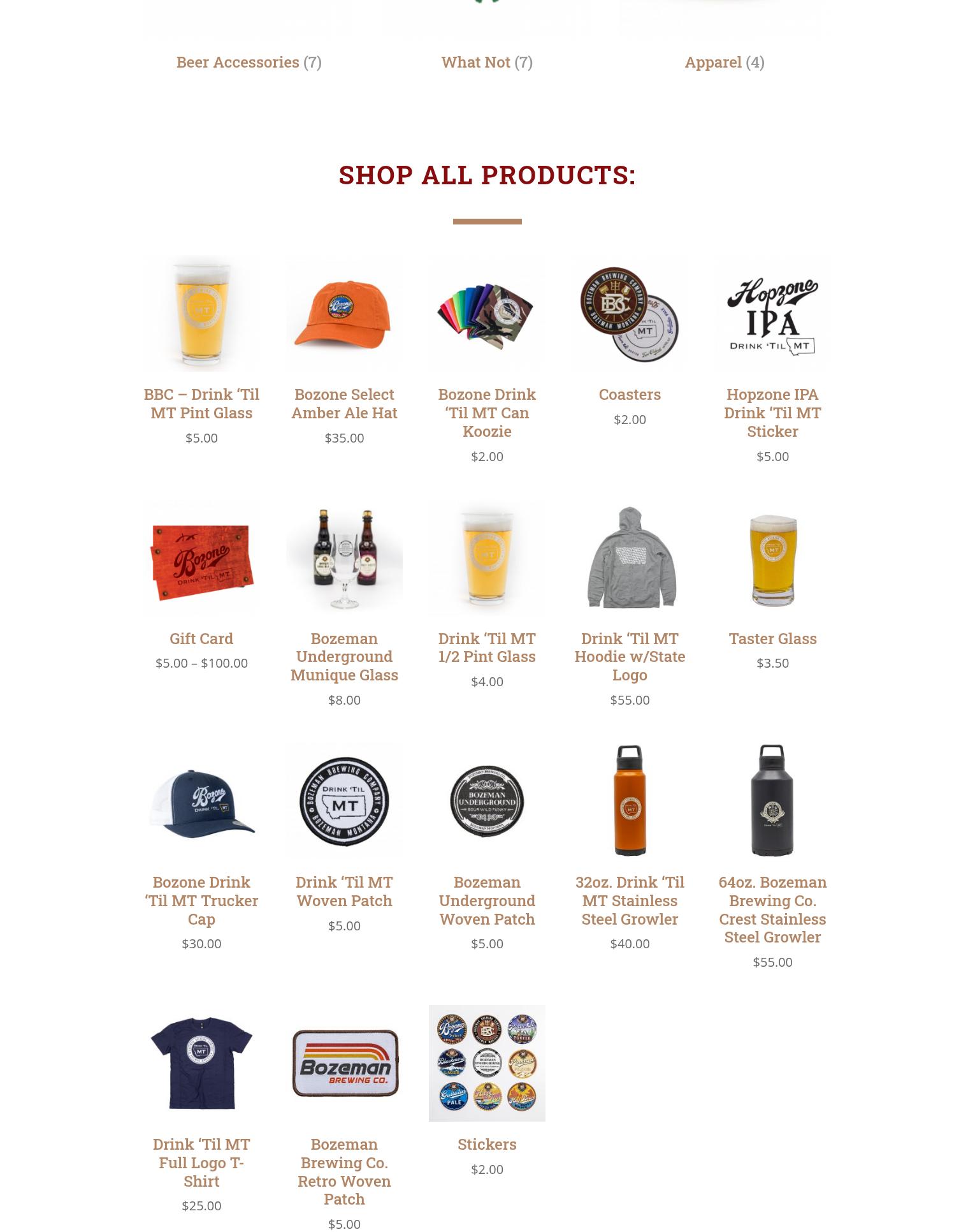 Bozeman Brewing Company Menu