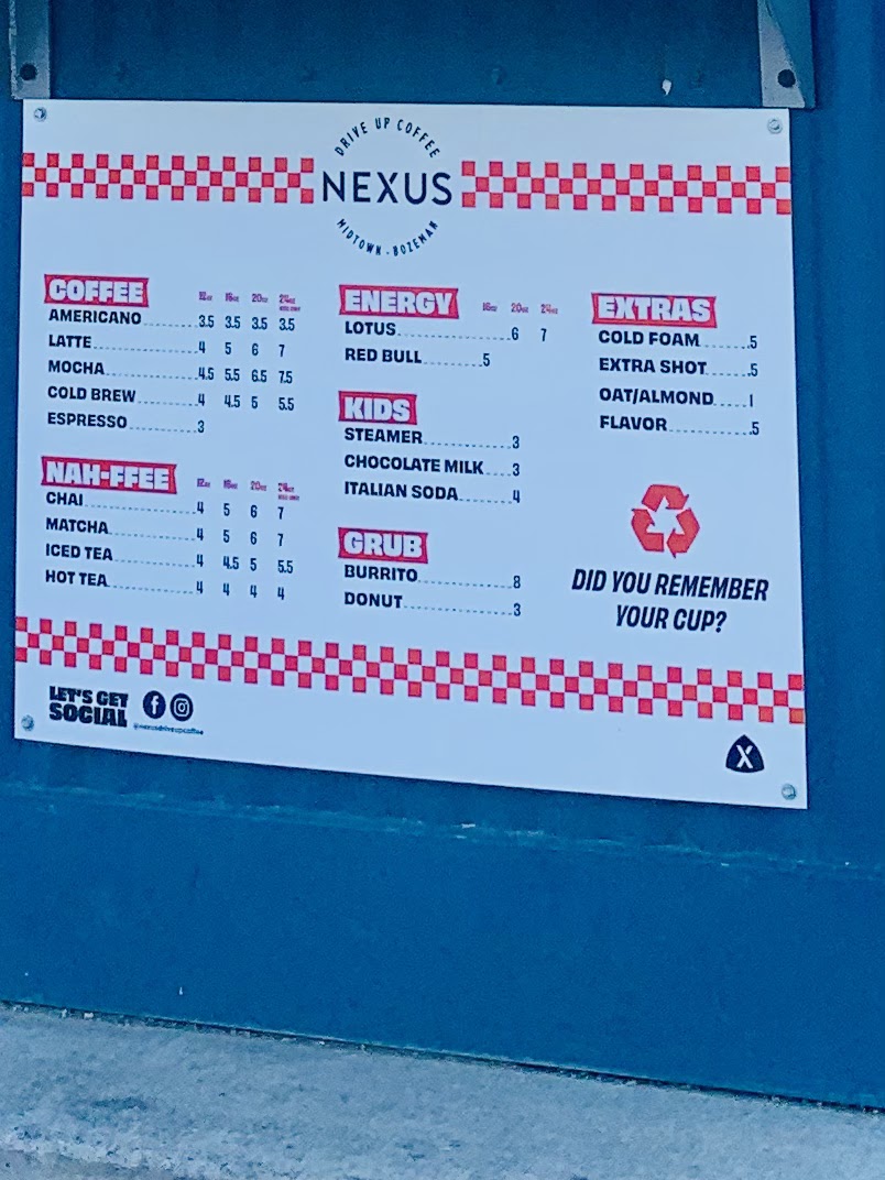 Nexus Drive Up Coffee Menu