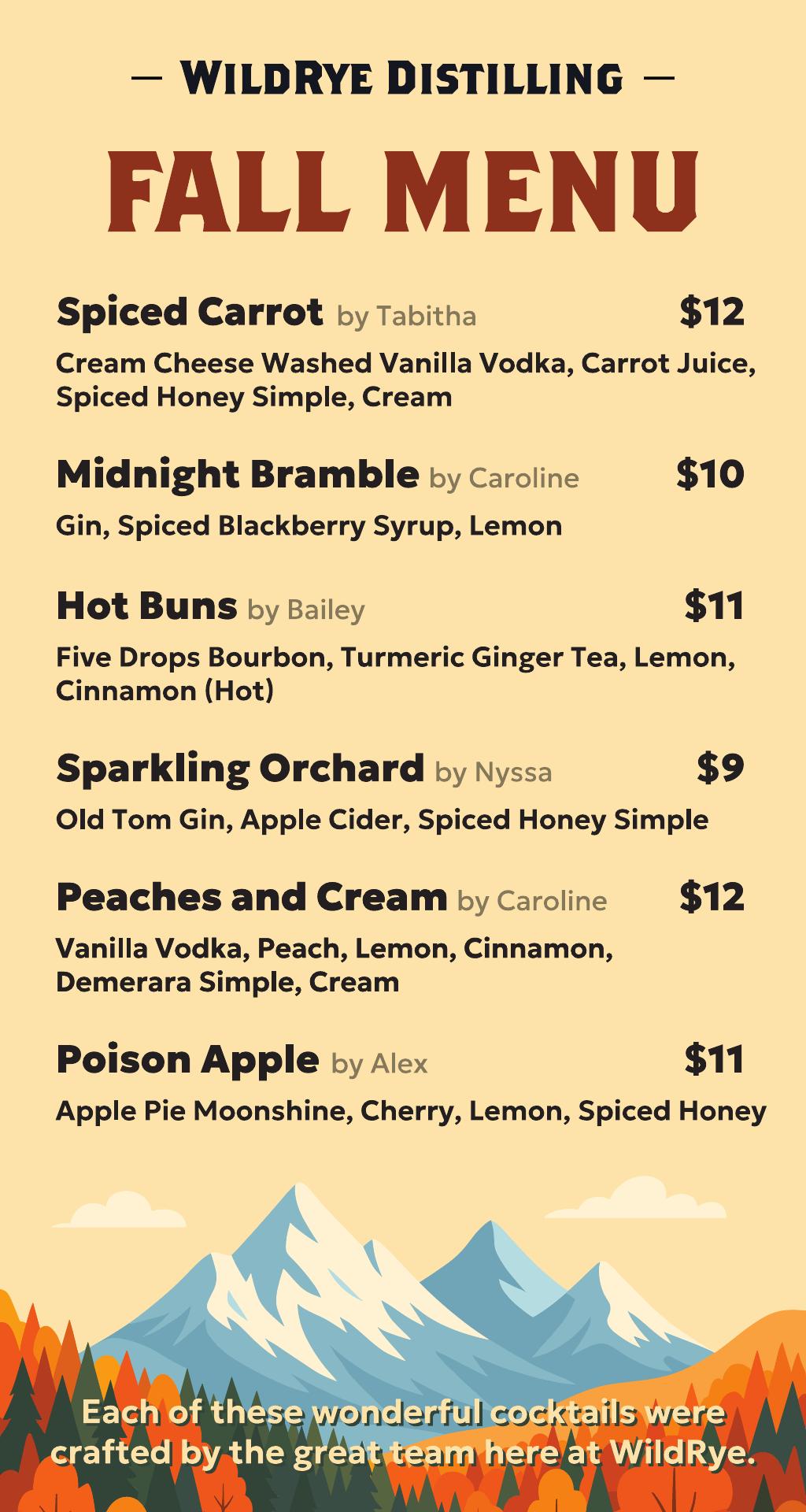 Wildrye Distilling Menu