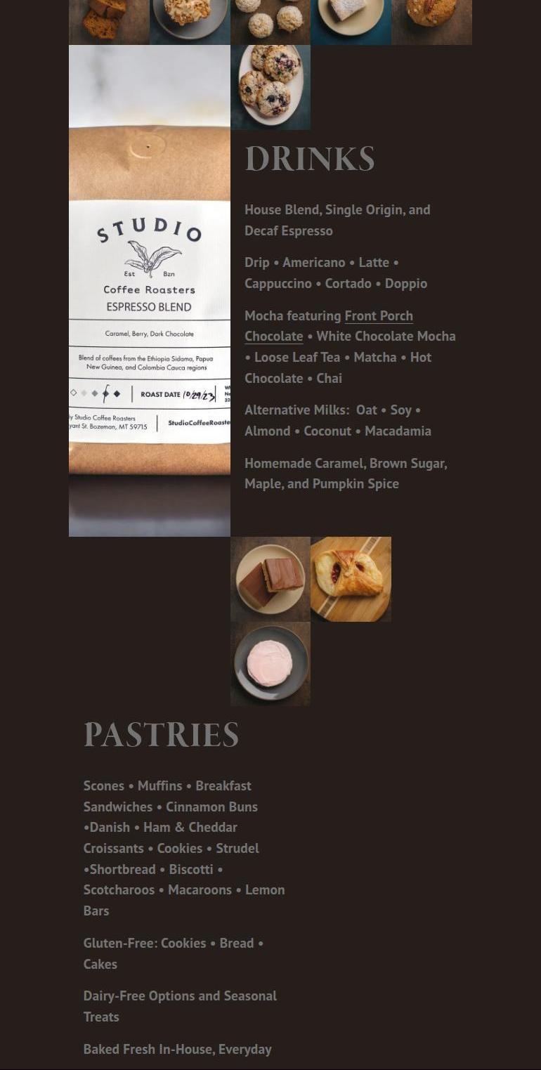 Studio Coffee Roasters Menu