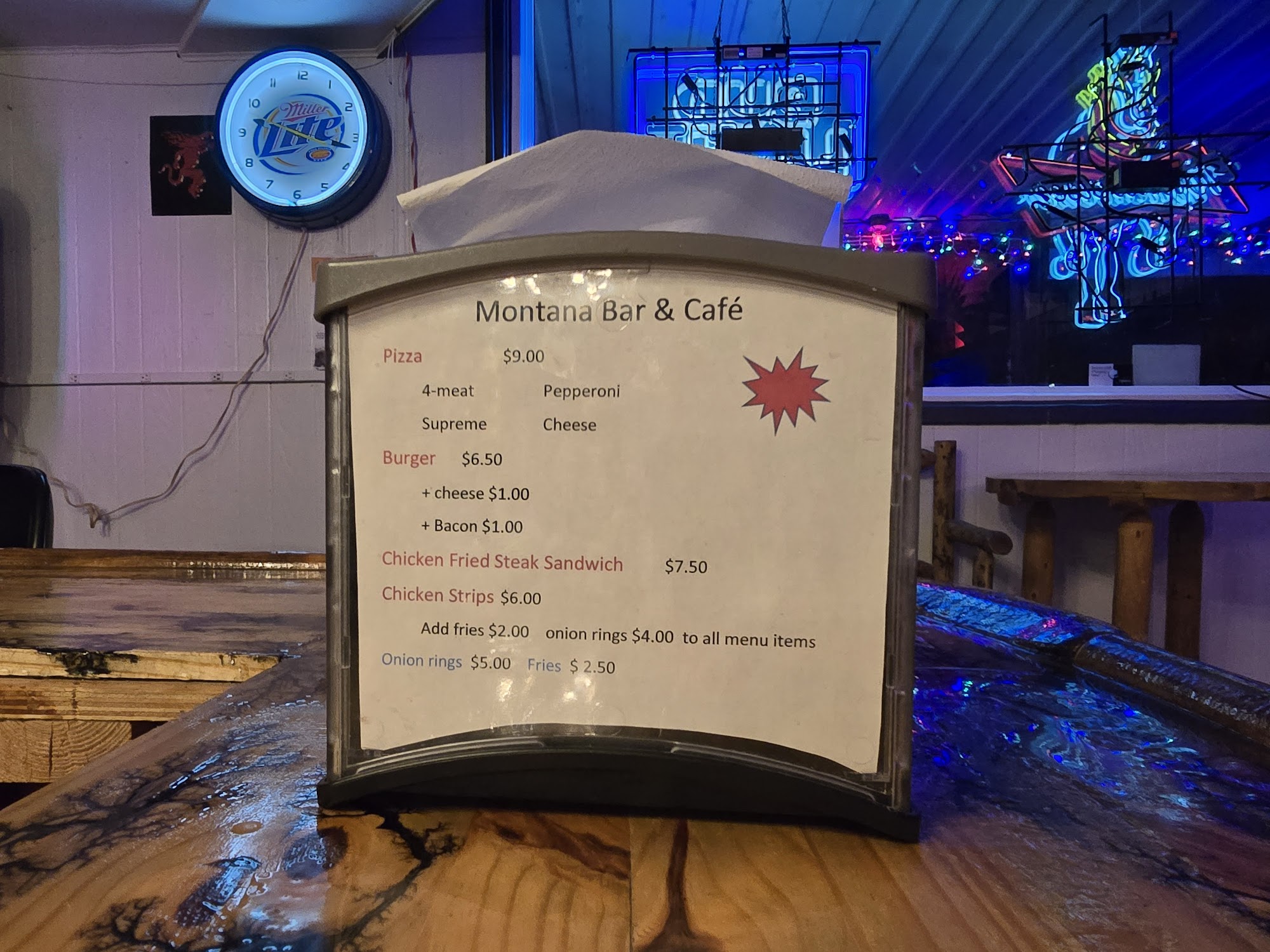 Montana Bar & Casino Menu
