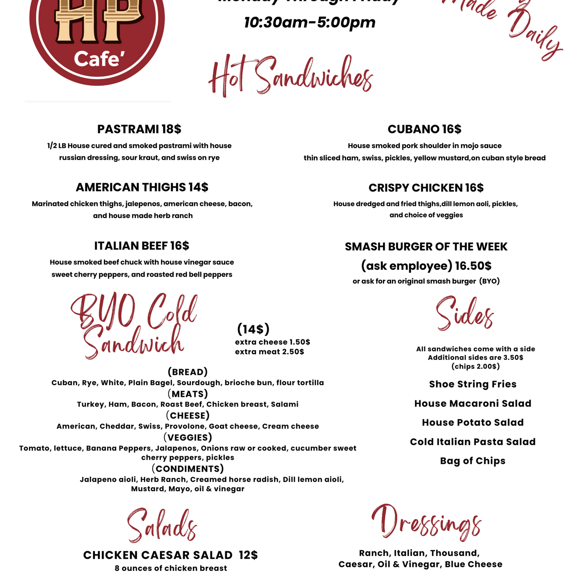 HP2 Cafe Menu