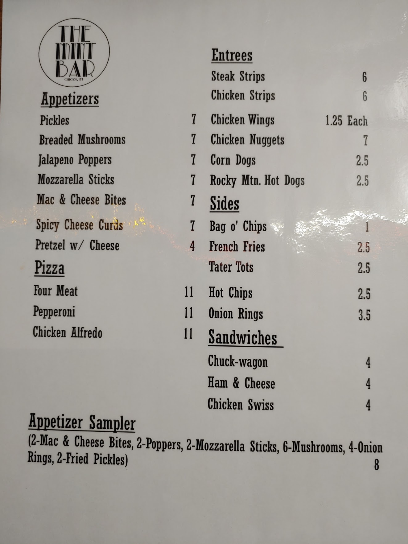 Mint Bar Menu