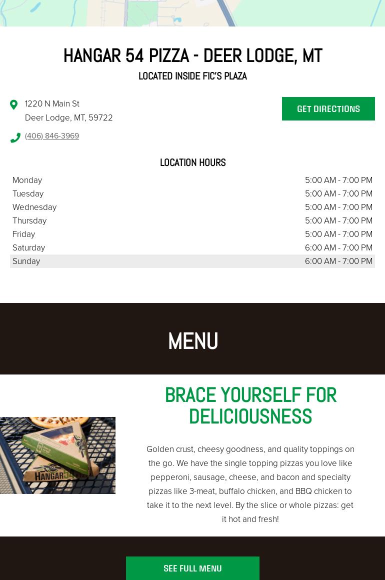 Hangar 54 Pizza Menu