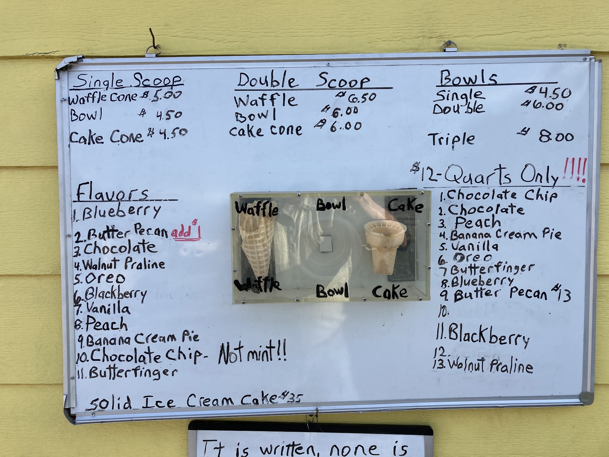 G's Homemade Ice Cream Menu