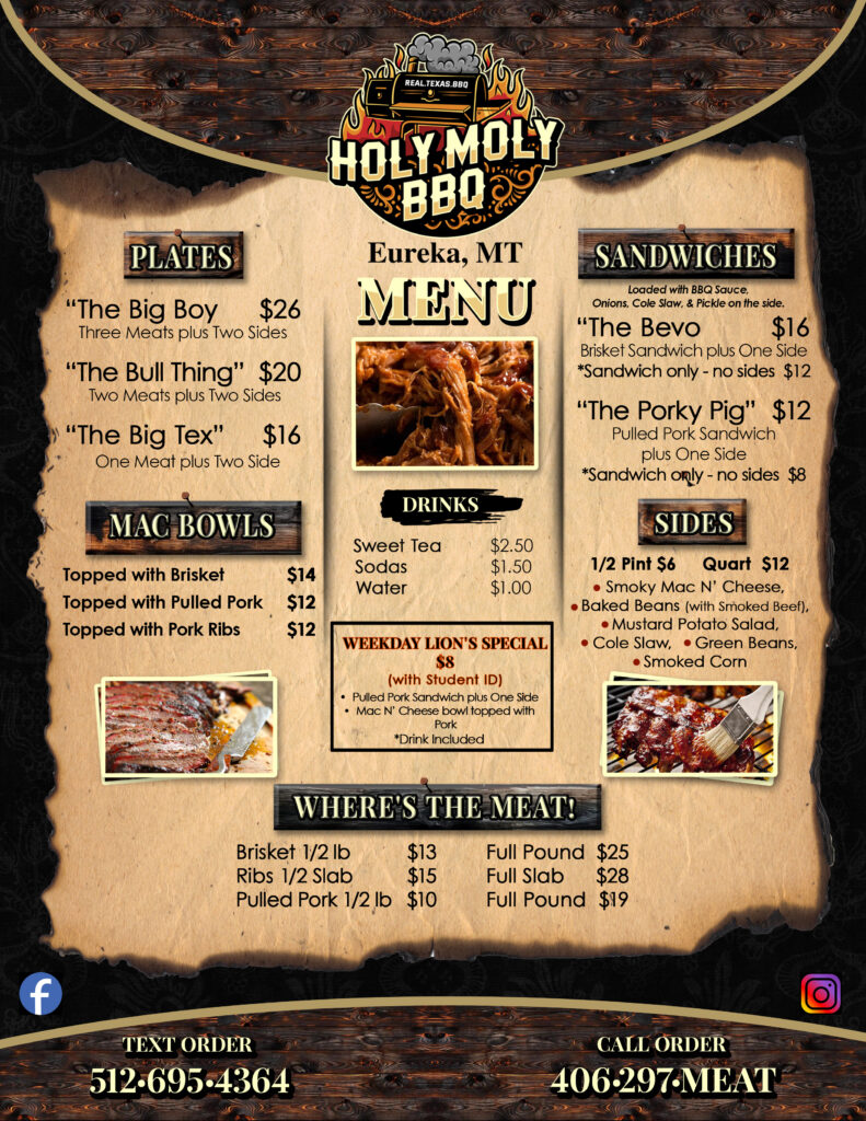 Holy Moly BBQ Menu